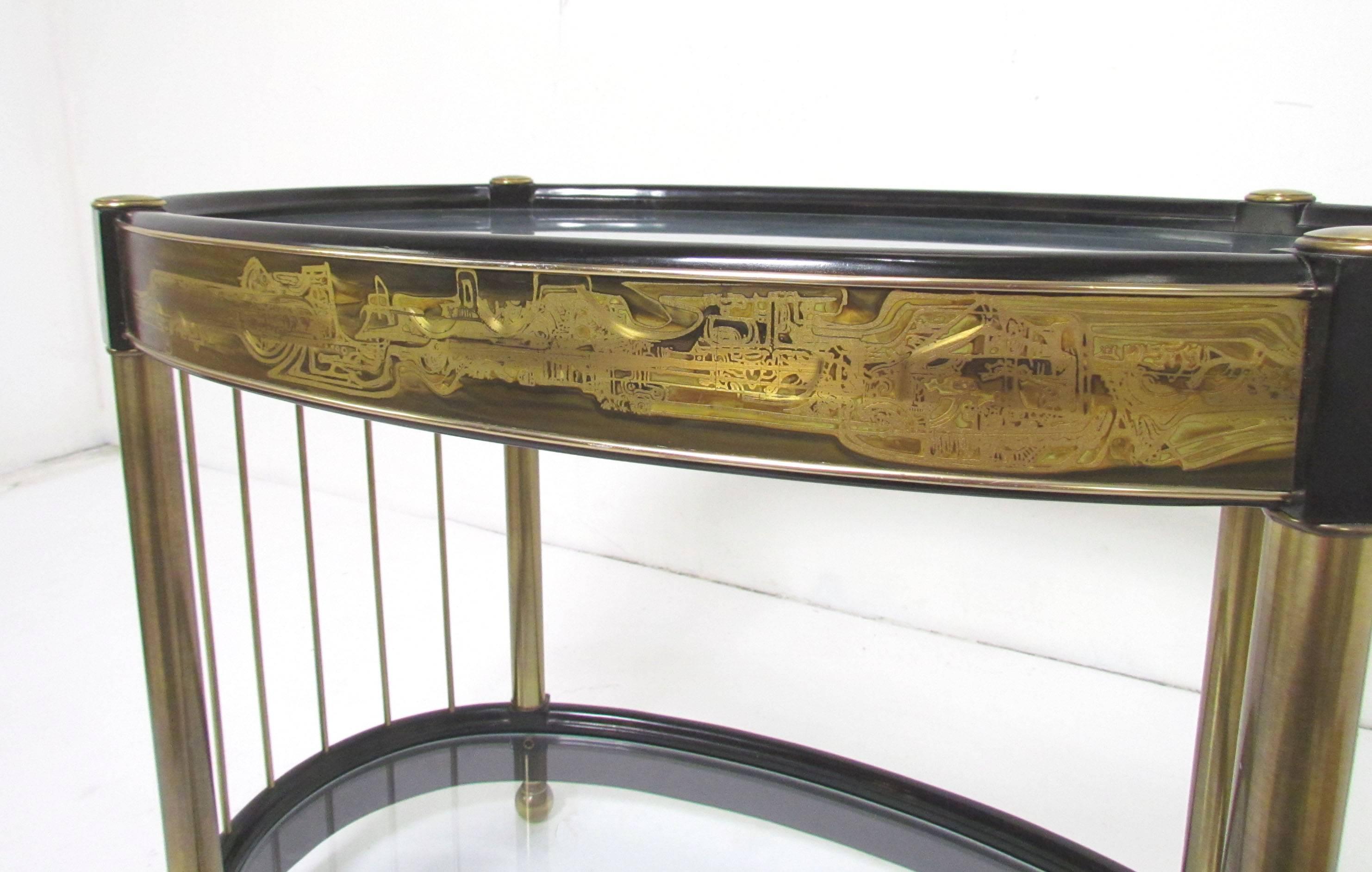 Mid-Century Modern Bernhard Rohne for Mastercraft Acid Etched Brass Side Table, circa 1970s