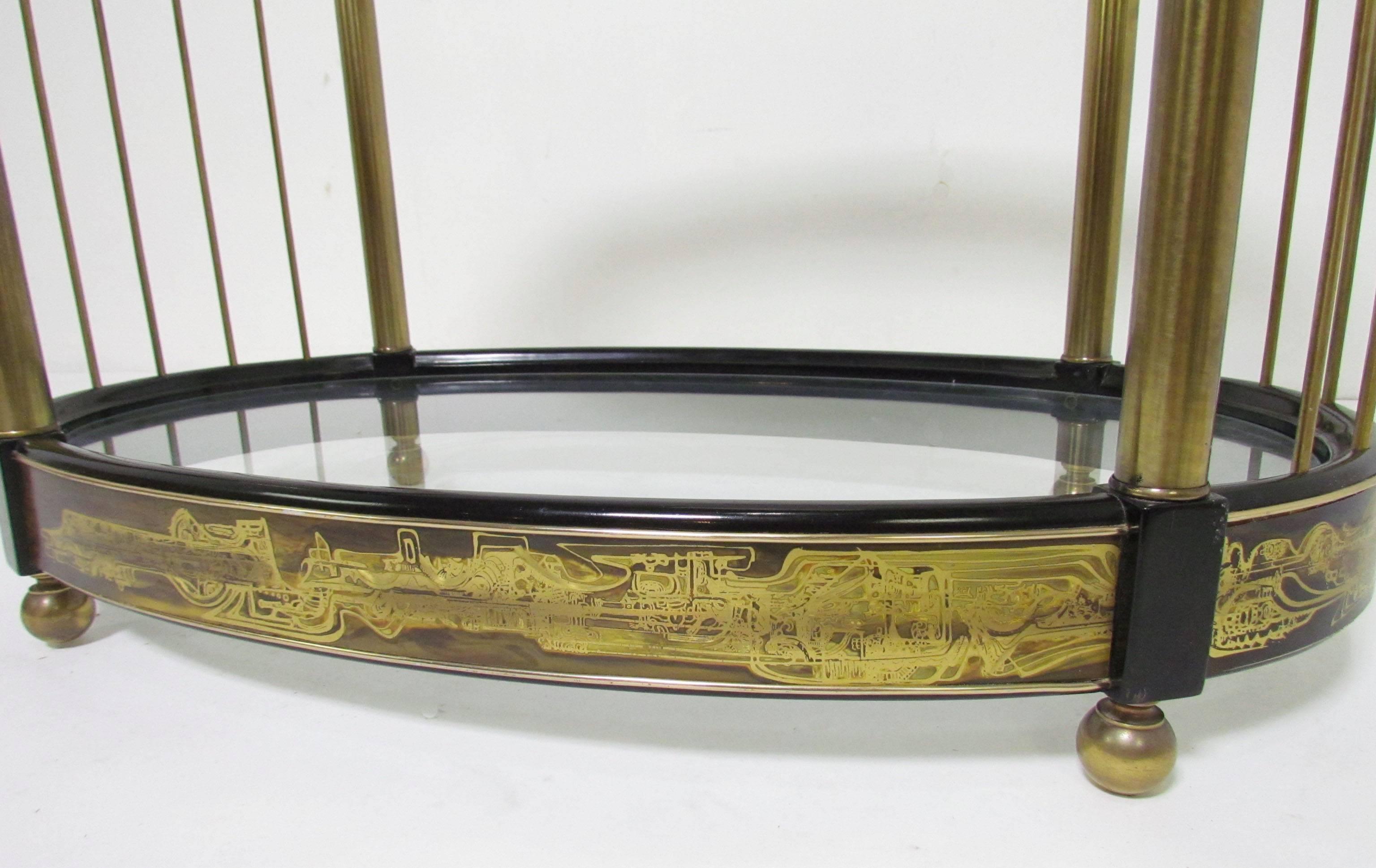 American Bernhard Rohne for Mastercraft Acid Etched Brass Side Table, circa 1970s