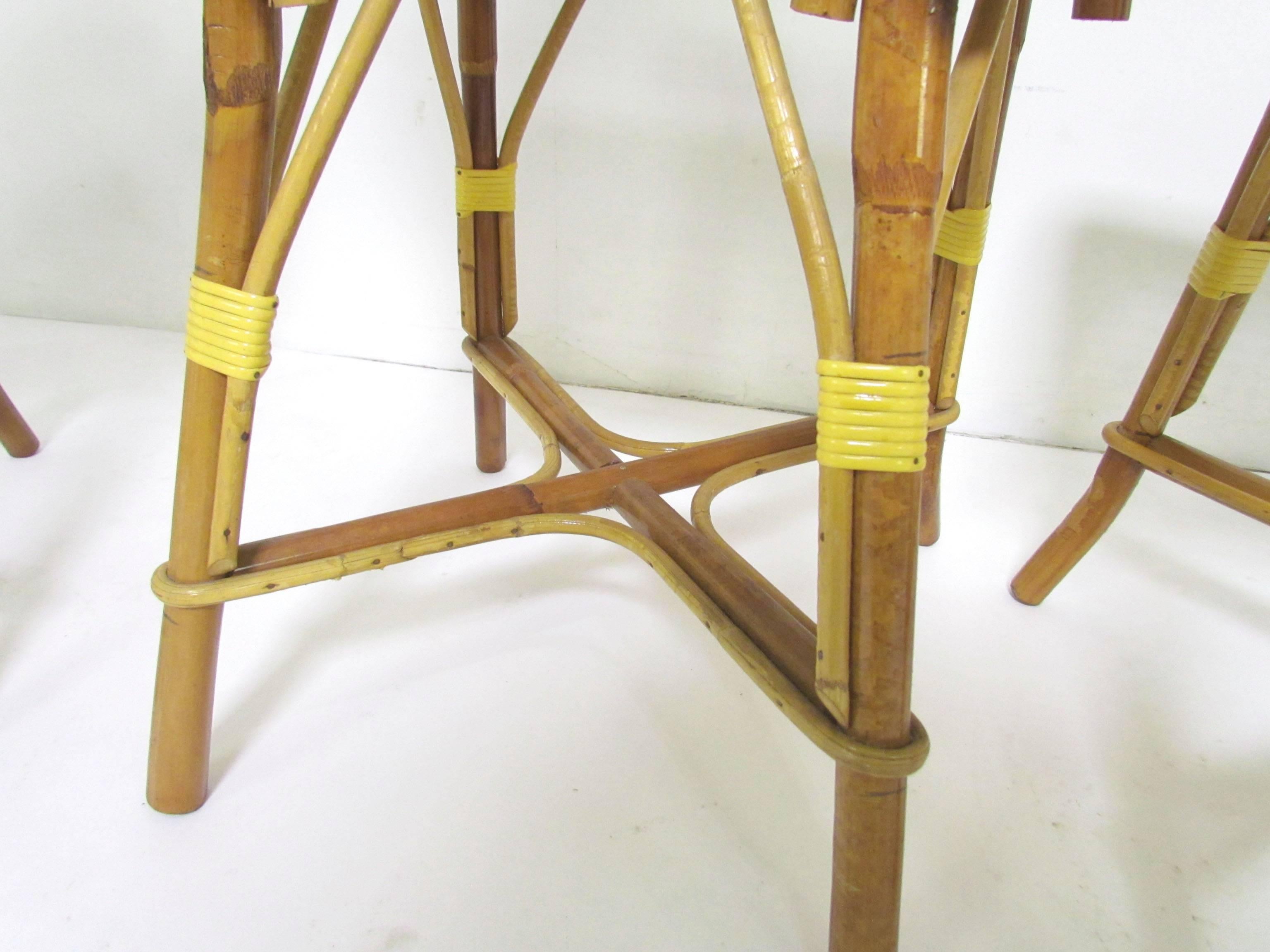 Set of Four Vintage J. Gatti French Handmade Bistro Dining Chairs, Bamboo & Cane 2