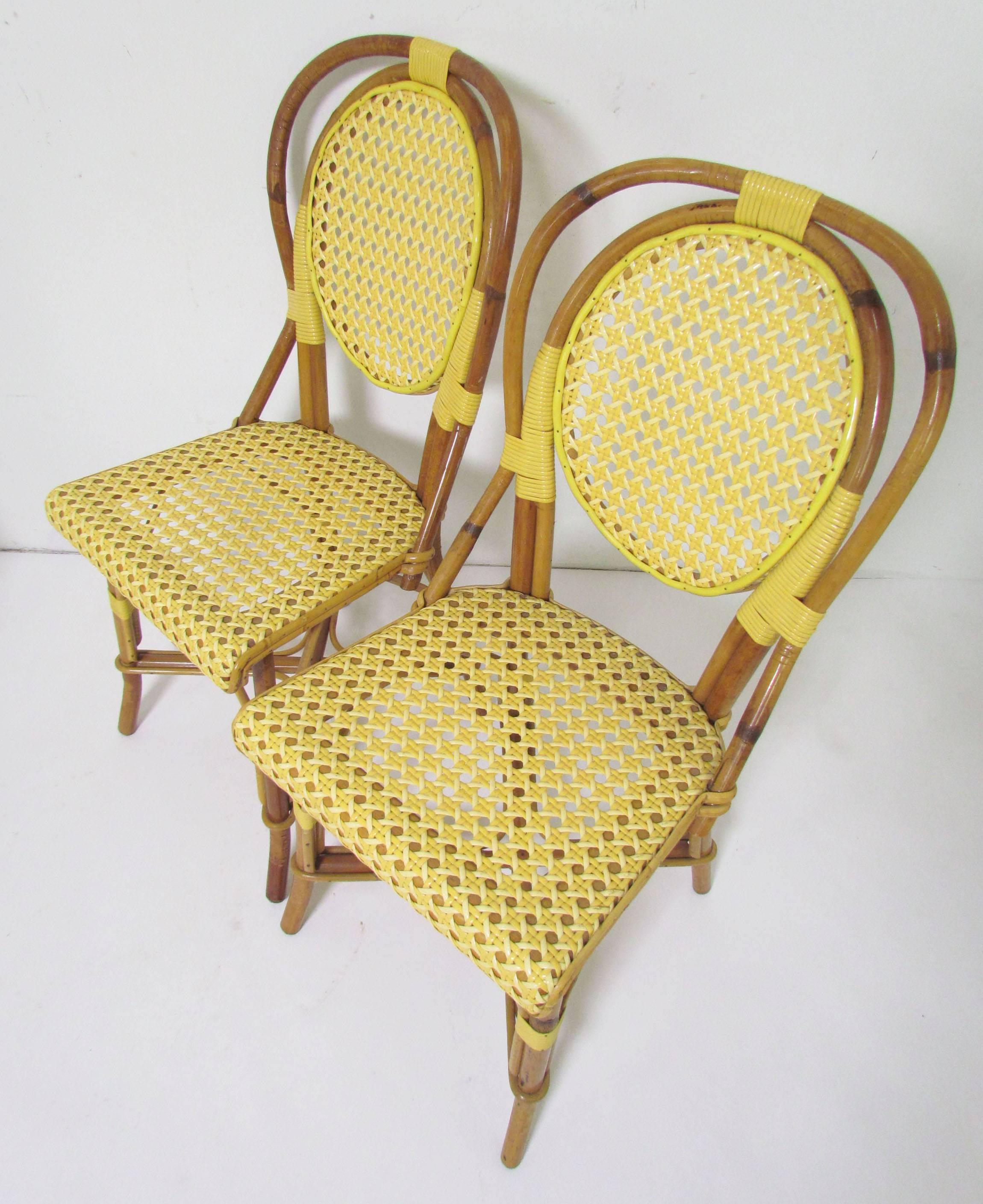 Set of Four Vintage J. Gatti French Handmade Bistro Dining Chairs, Bamboo & Cane 1