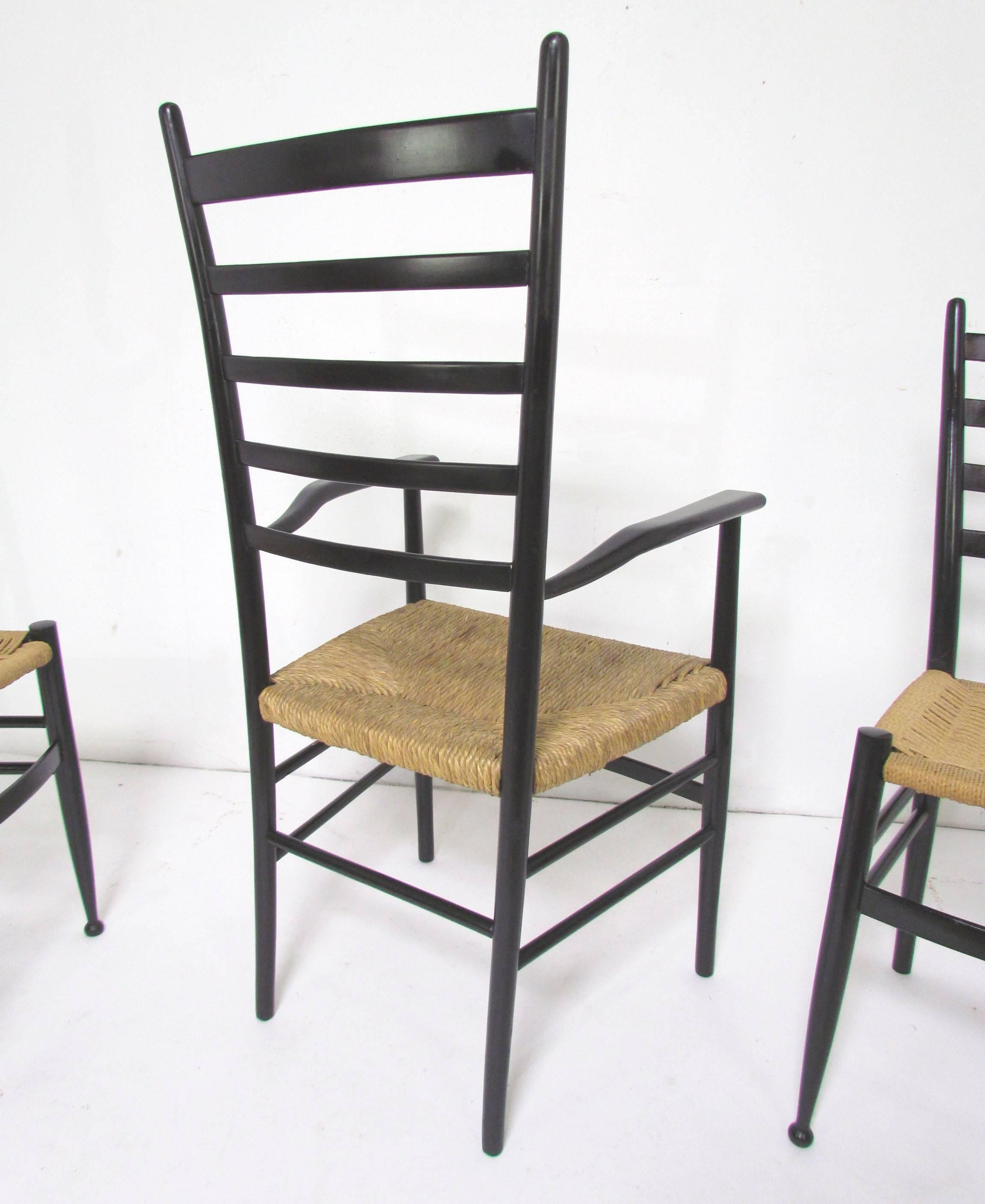 Mid-Century Modern Set of Six Italian Ladder Back Dining Chairs in the Style of Gio Ponti