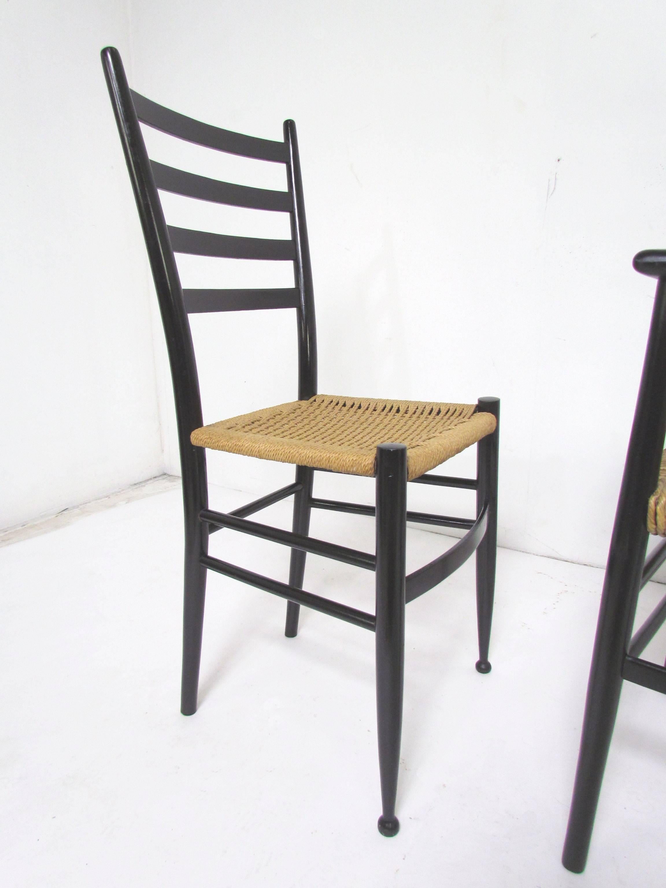 Mid-20th Century Set of Six Italian Ladder Back Dining Chairs in the Style of Gio Ponti