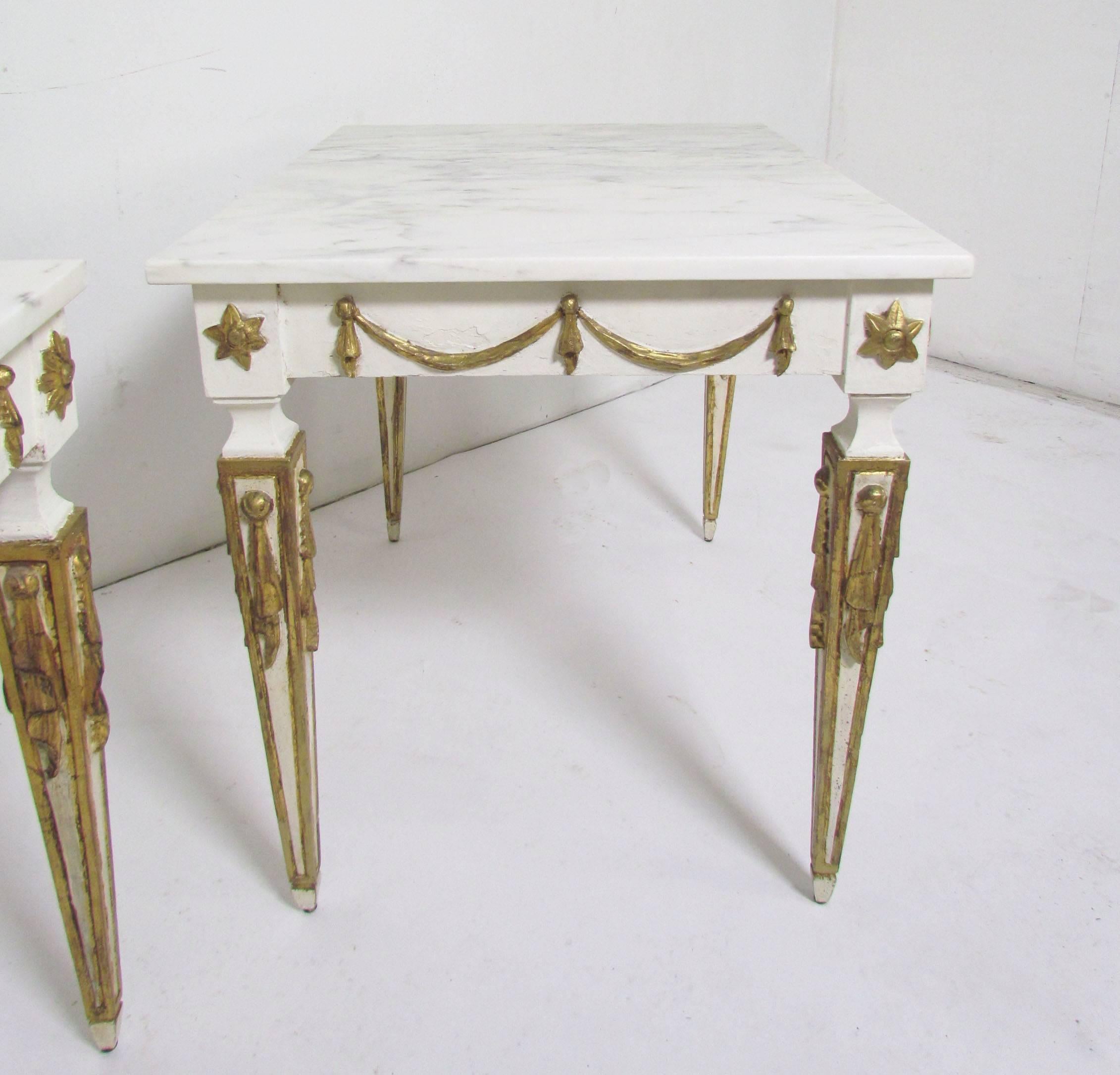 Pair of Italian Neoclassical Marble and Parcel Gilt End Tables, circa 1960s 1