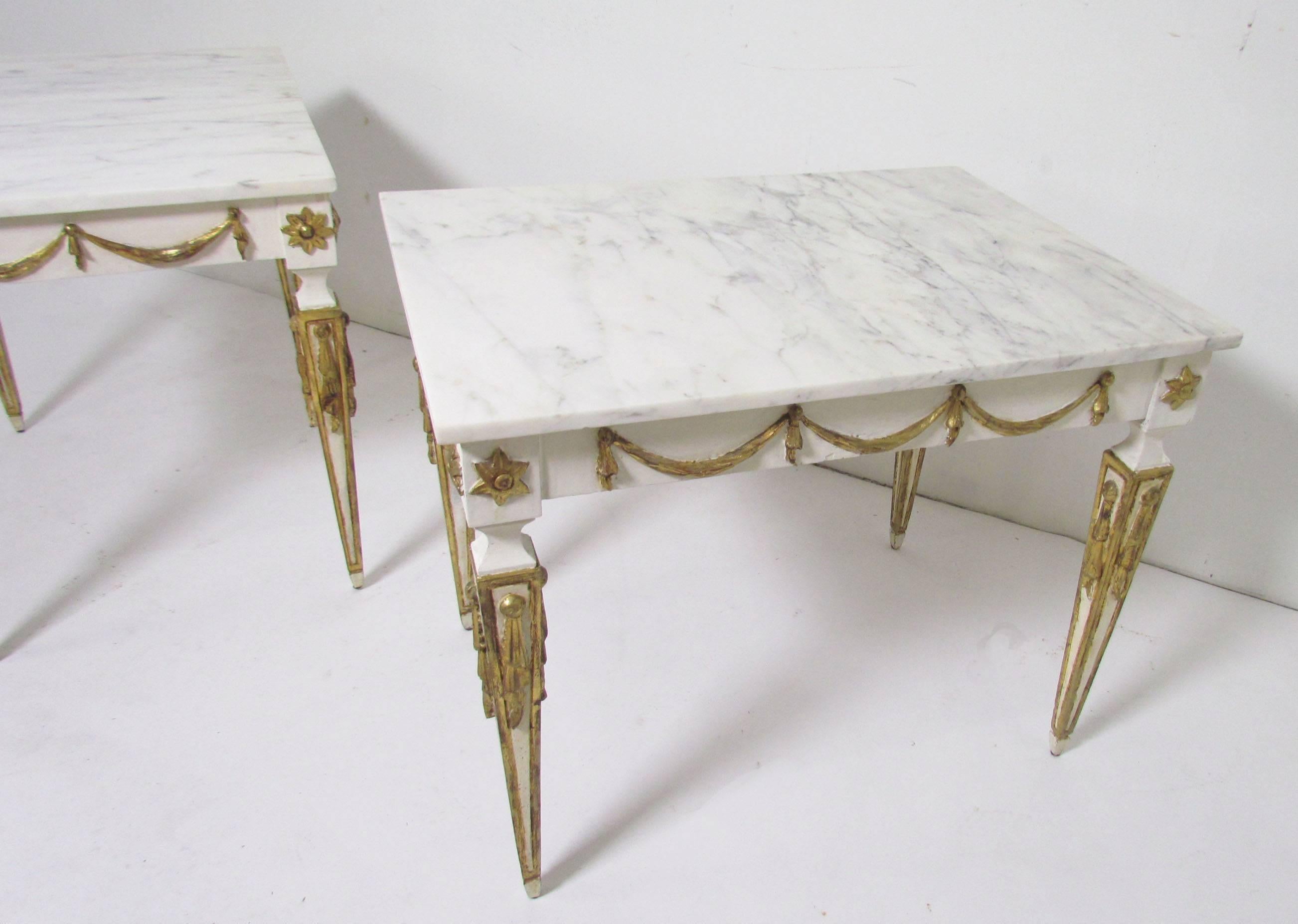 Pair of Italian Neoclassical Marble and Parcel Gilt End Tables, circa 1960s 2