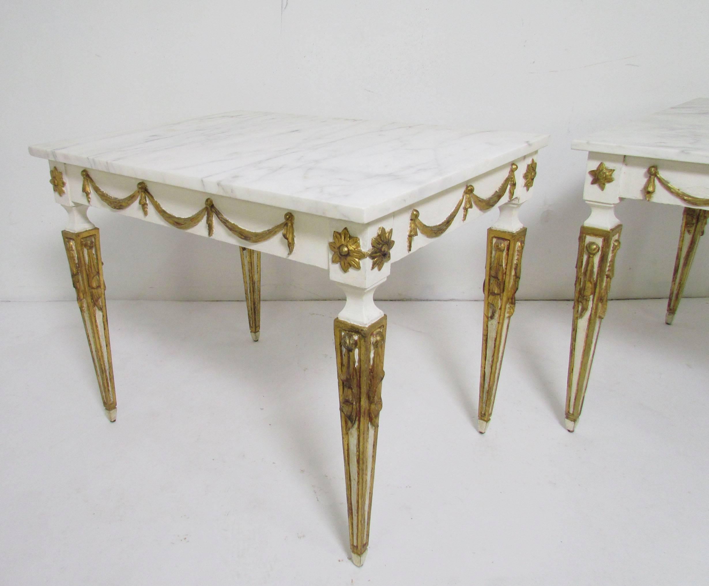 Pair of Italian Neoclassical Marble and Parcel Gilt End Tables, circa 1960s 3