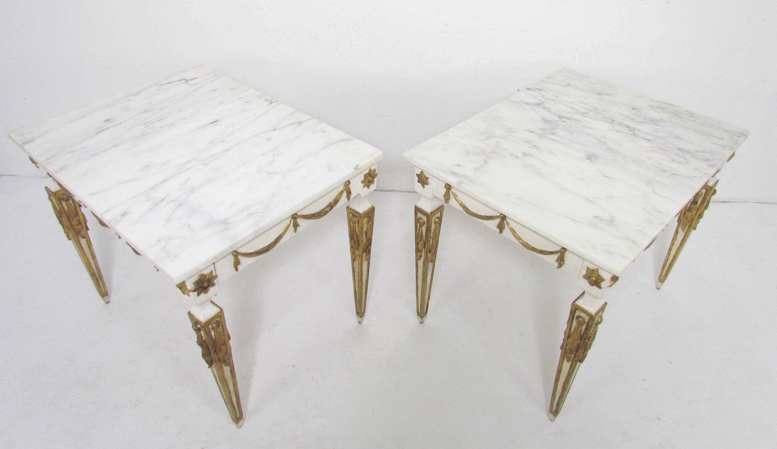 Pair of Italian Neoclassical Marble and Parcel Gilt End Tables, circa 1960s 4