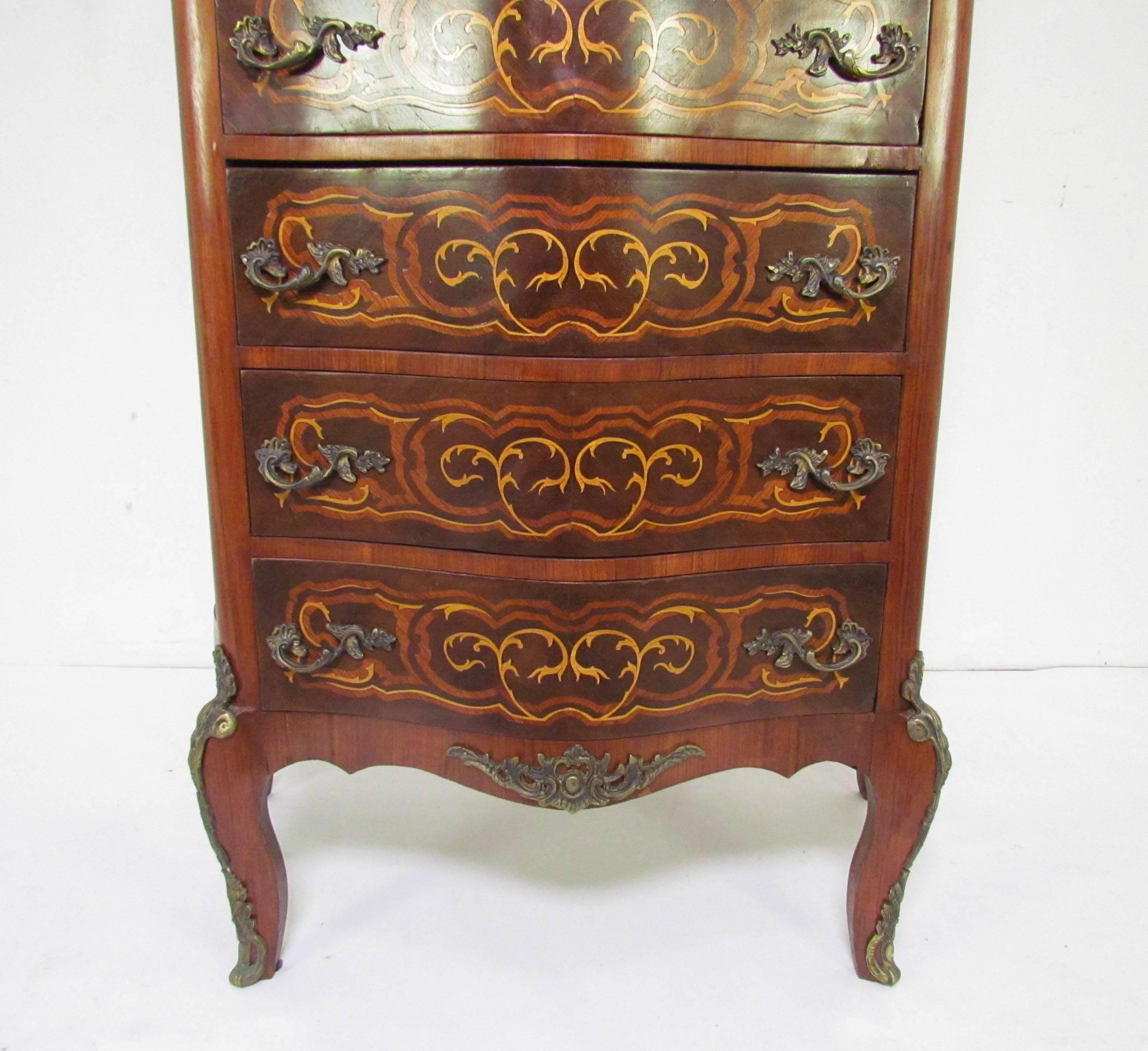 French Louis XV Style Semainier Dresser with Marquetry Inlay 1