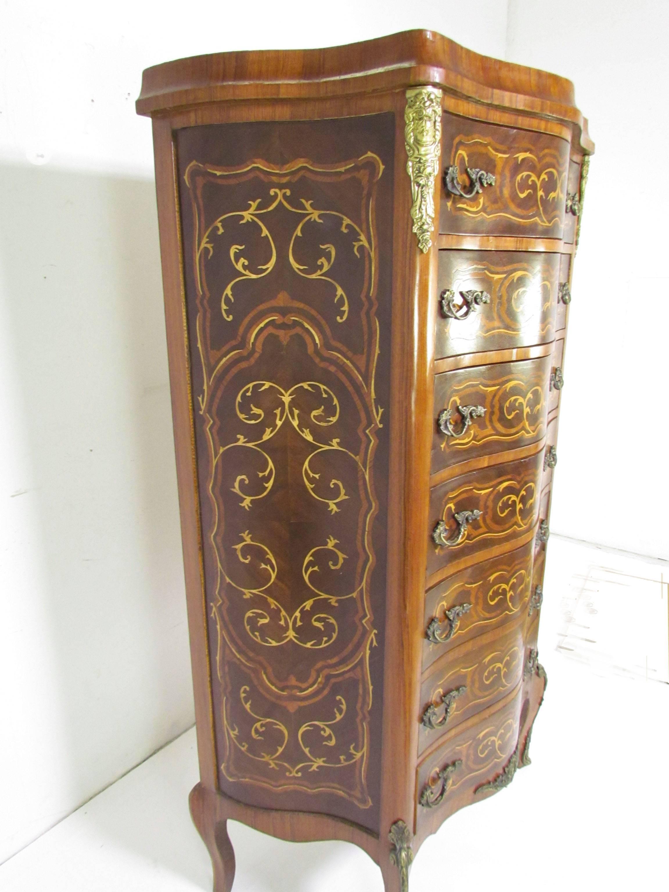 French Louis XV Style Semainier Dresser with Marquetry Inlay 3