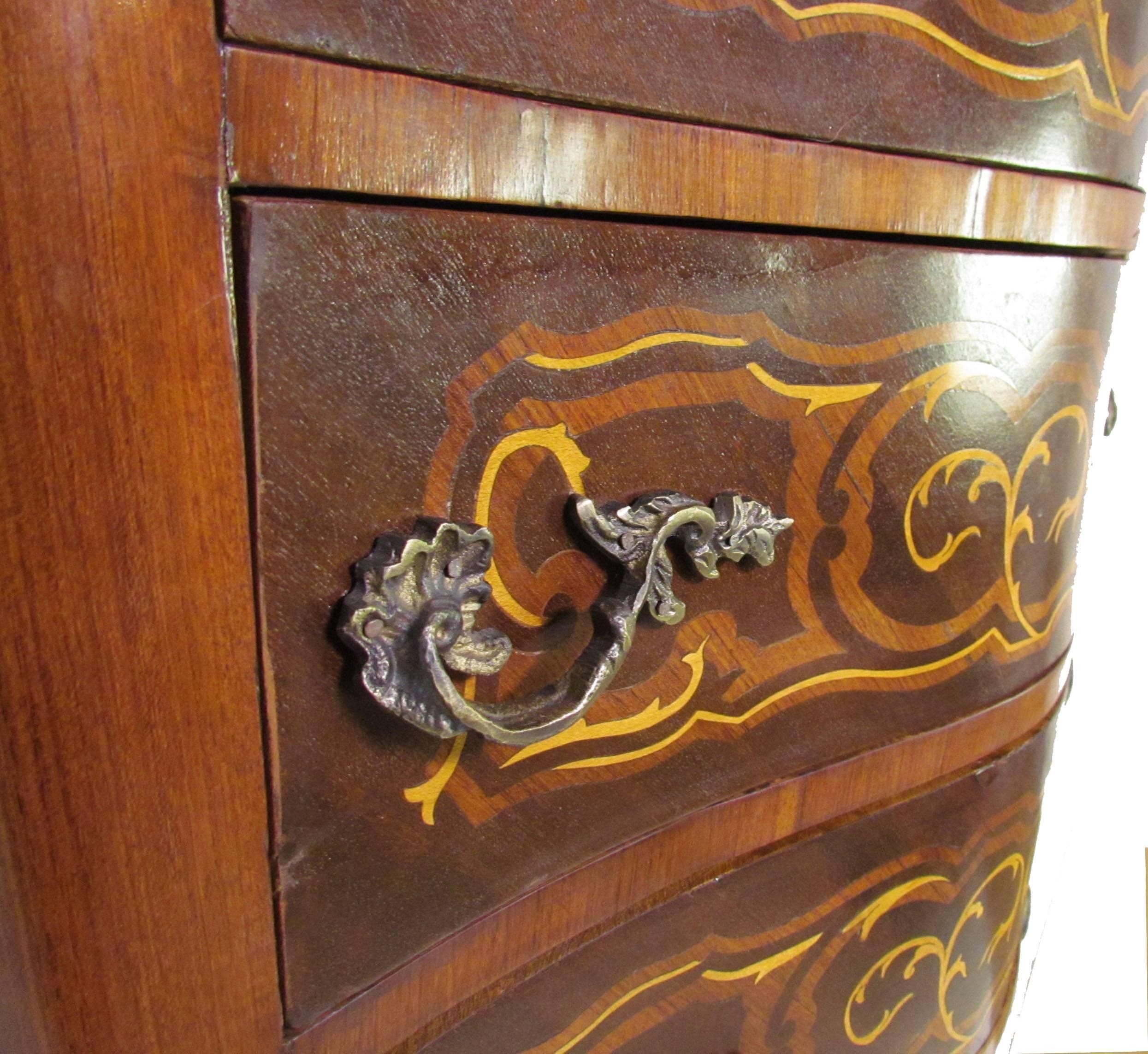 French Louis XV Style Semainier Dresser with Marquetry Inlay In Good Condition In Peabody, MA