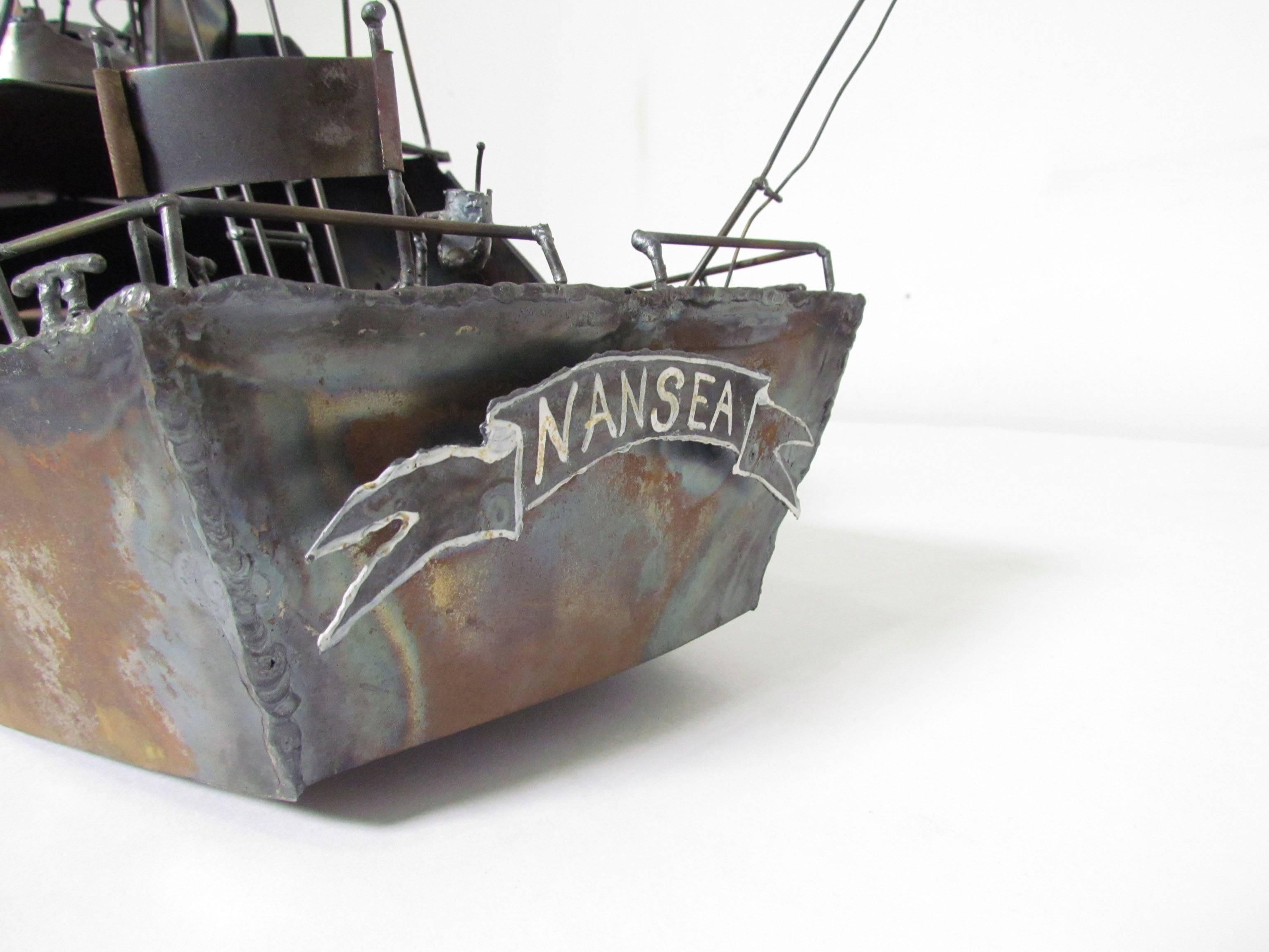 American Metal Work Sculpture of Cabin Cruiser Boat 