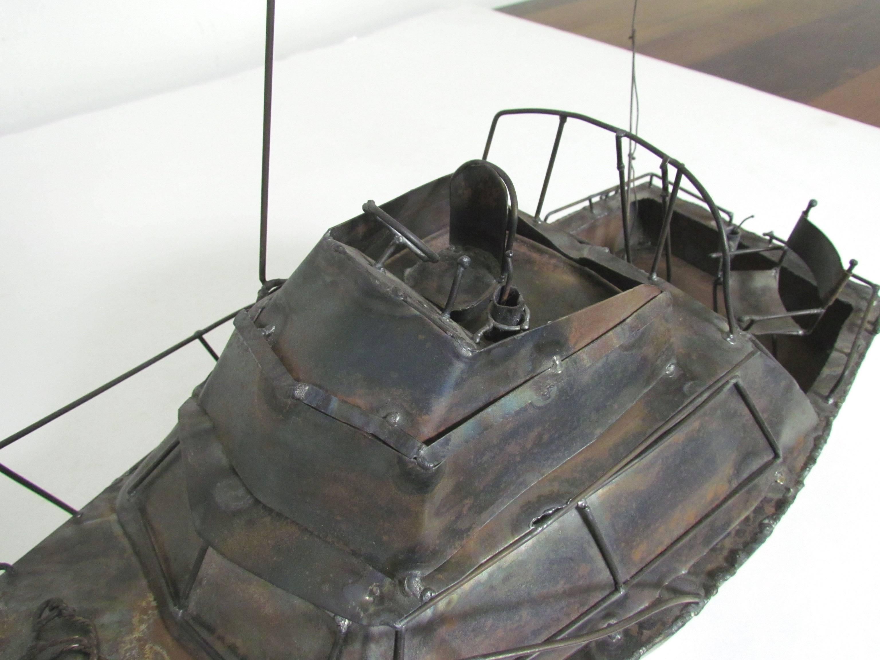 Late 20th Century Metal Work Sculpture of Cabin Cruiser Boat 