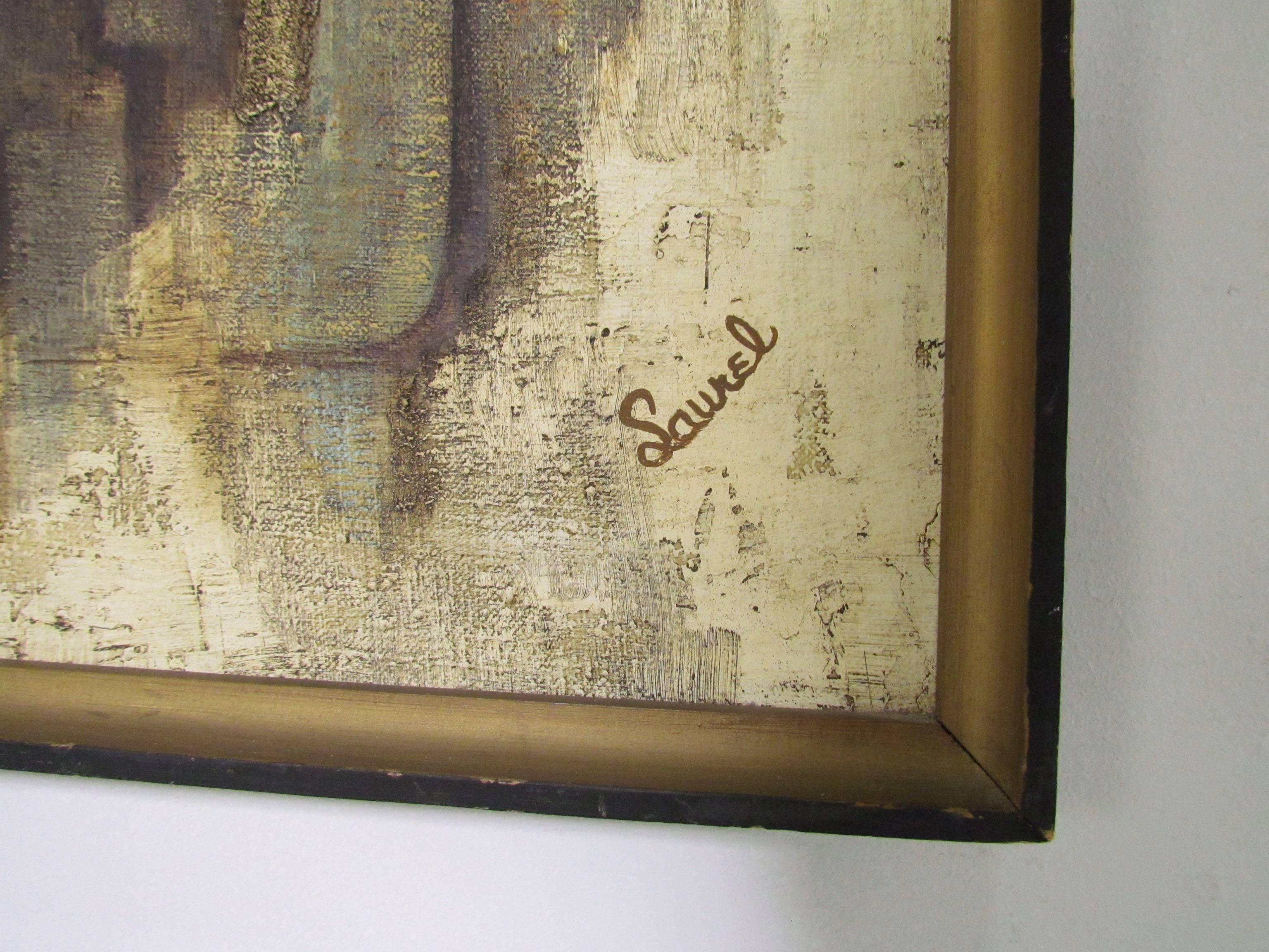Canvas Midcentury Abstract Oil Signed Laurel, circa 1960s