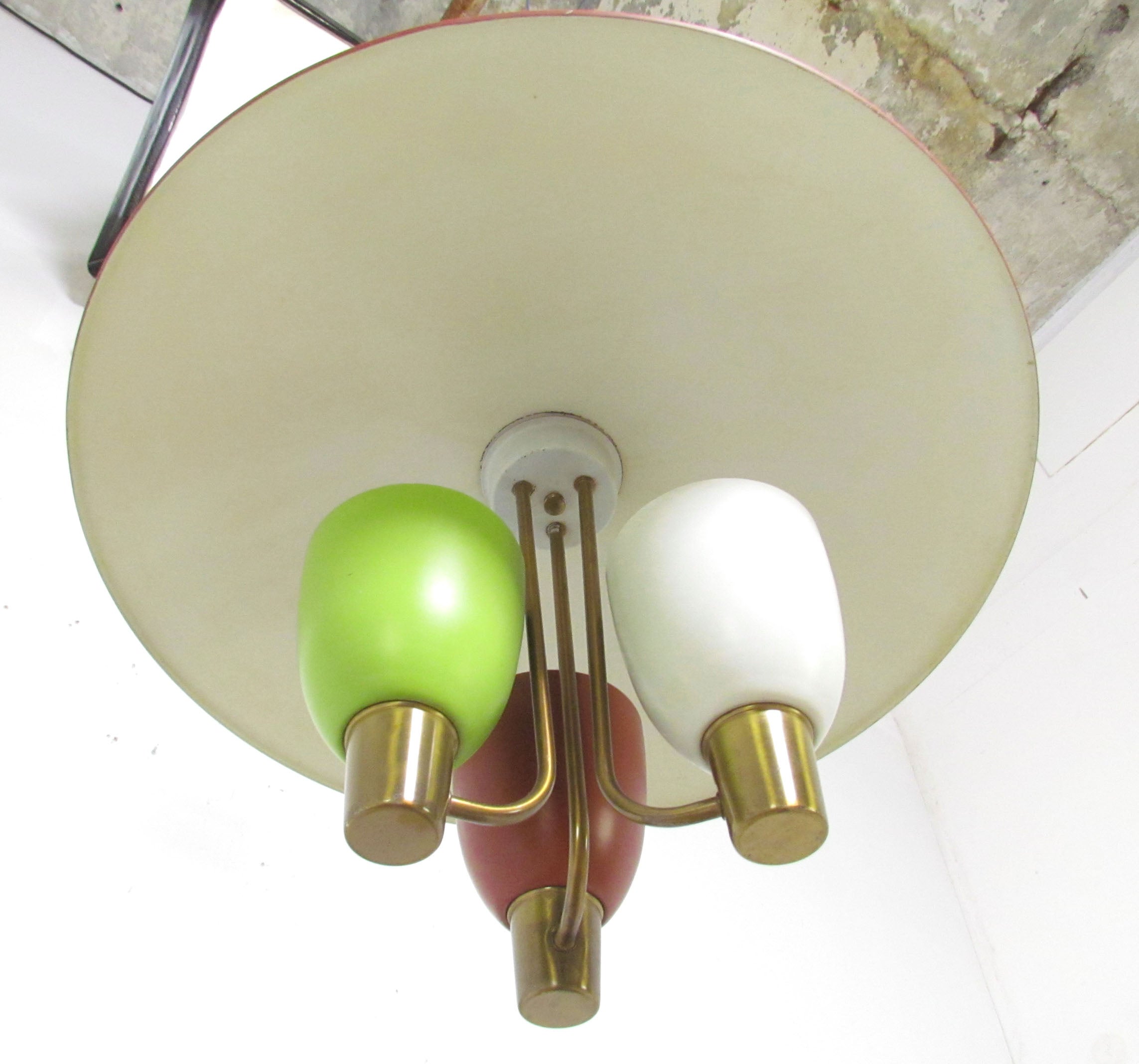 1950s brassglasswalnut chandelier by Moe 1950s brassglasswalnut chandelier by Moe