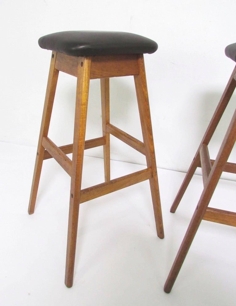 Set of Three Danish Teak and Leather Bar Stools by Vamdrup Stolefabrik