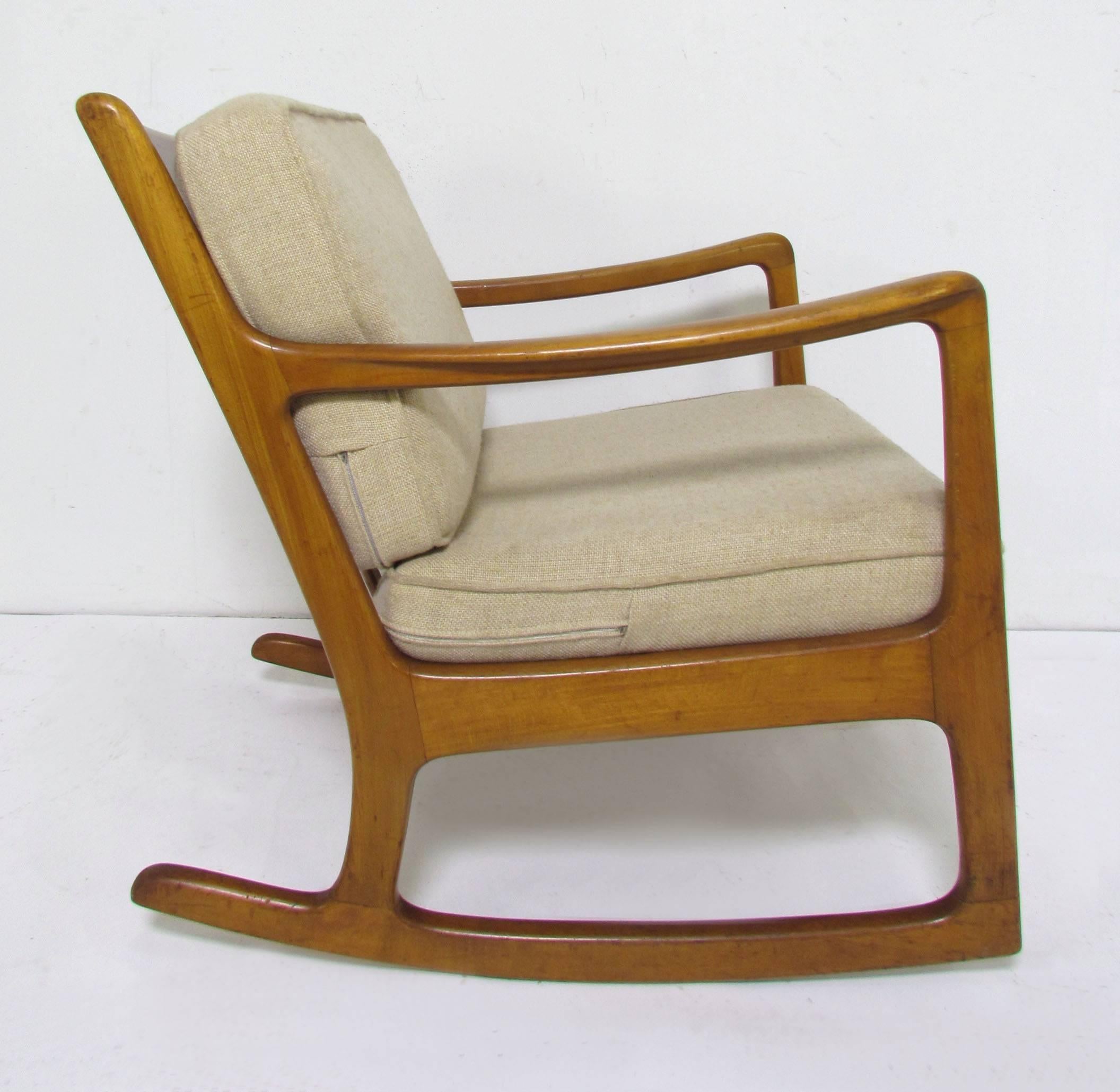 Rocking chair designed by Ole Wanscher for France & Daverkosen, made in Denmark. Imported to United States by John Stuart, Inc., circa 1950s.