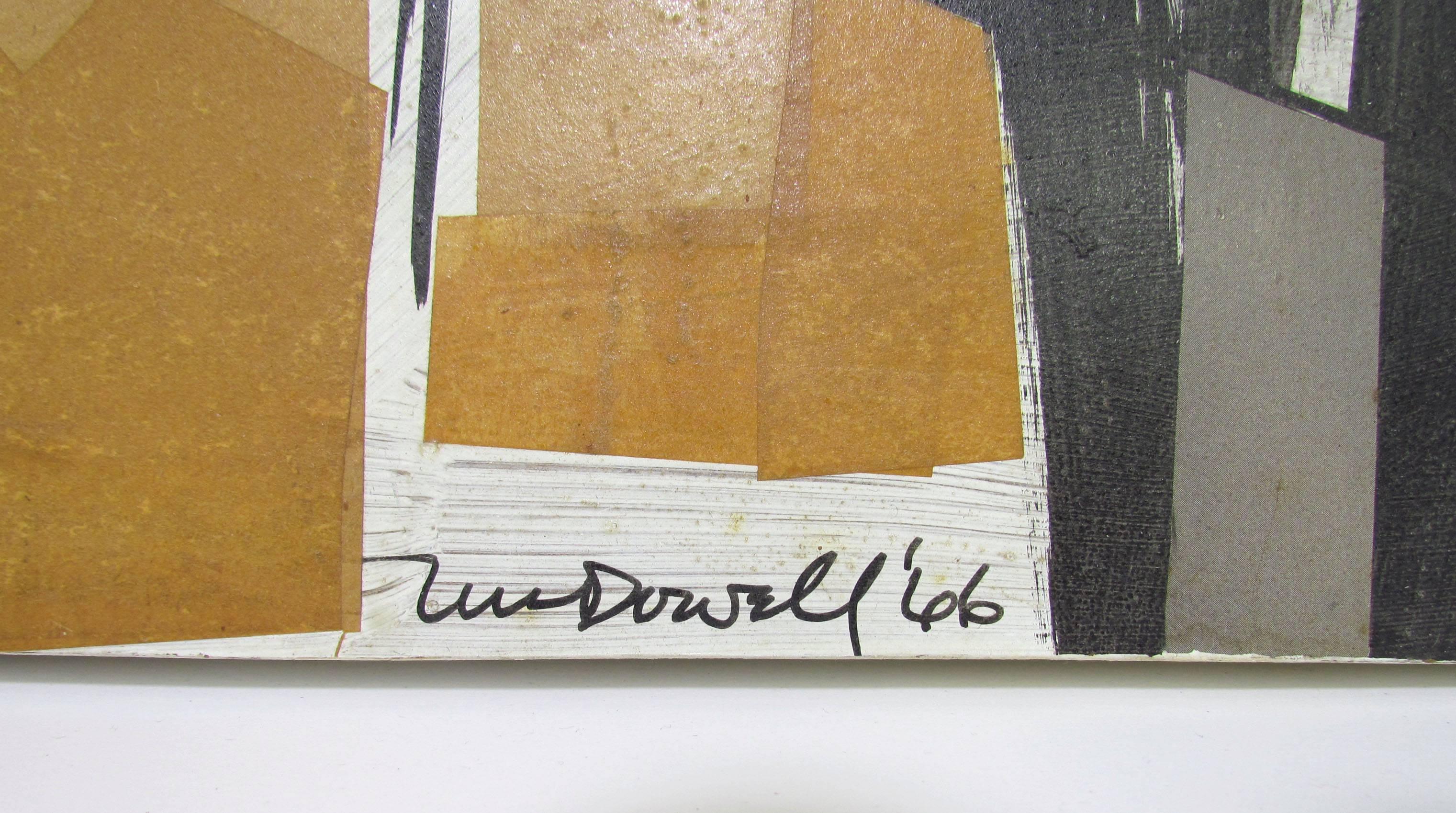 Midcentury Abstract Mixed-Media Collage Painting Signed McDowell, 1966 1