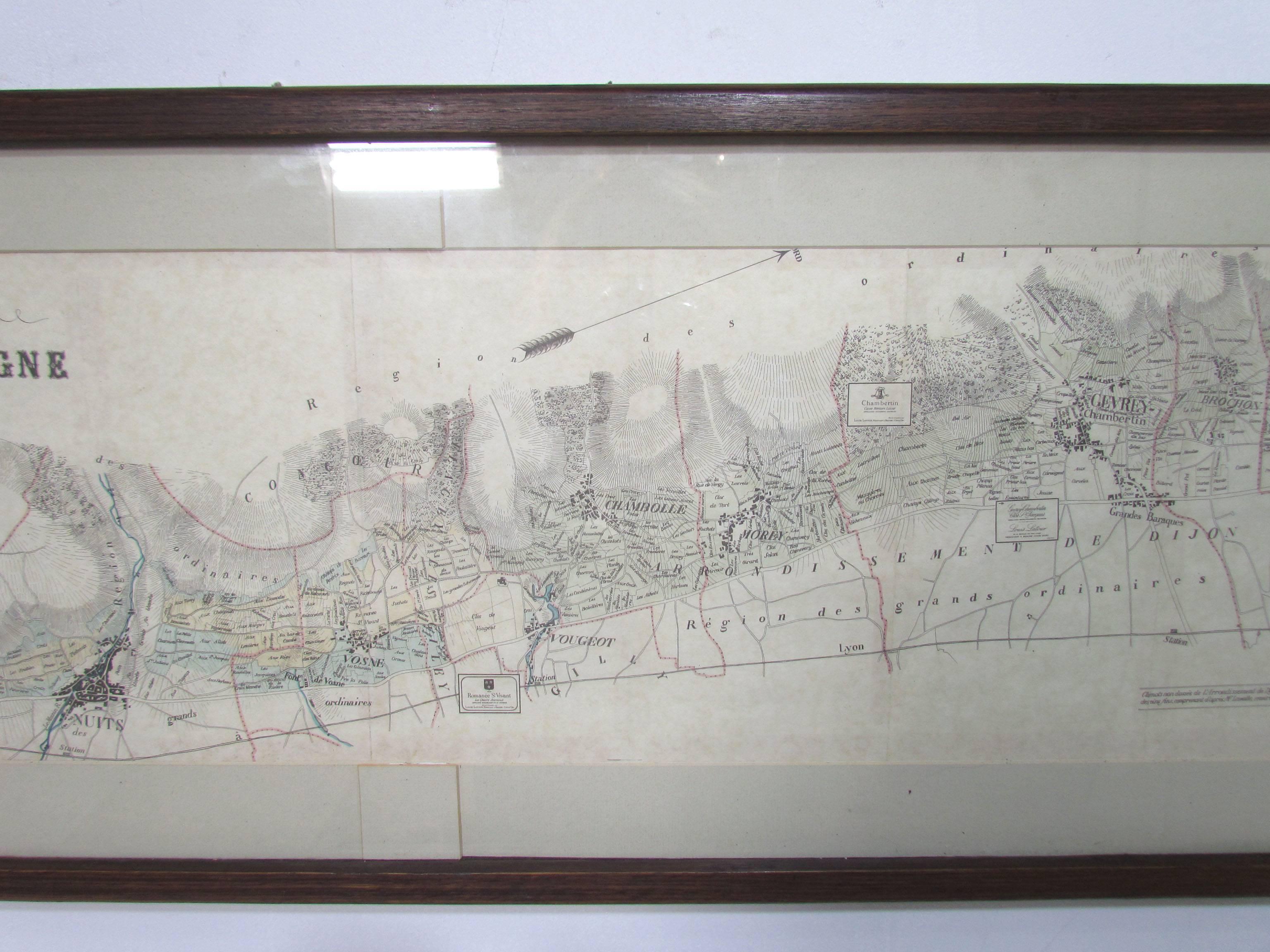 French Panoramic Antique Lithographic Map for Louis Latour, Burgundy France Region