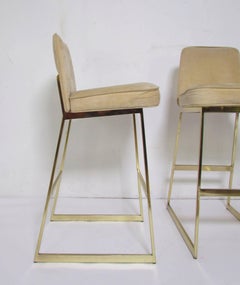 Set of Three Brass Bar Stools in the Manner of Milo Baughman by Tri-Mark