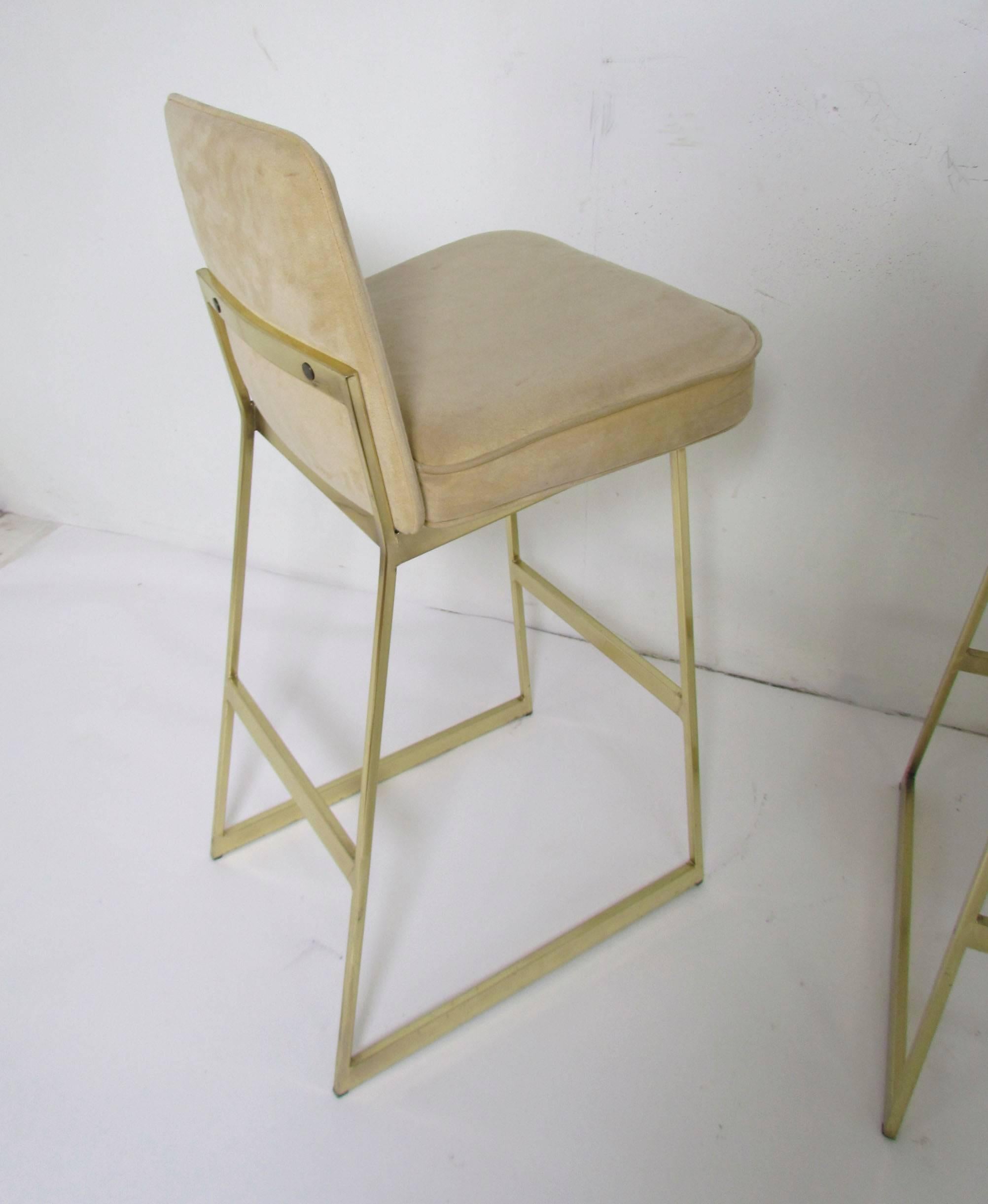 American Set of Three Brass Bar Stools in the Manner of Milo Baughman by Tri-Mark