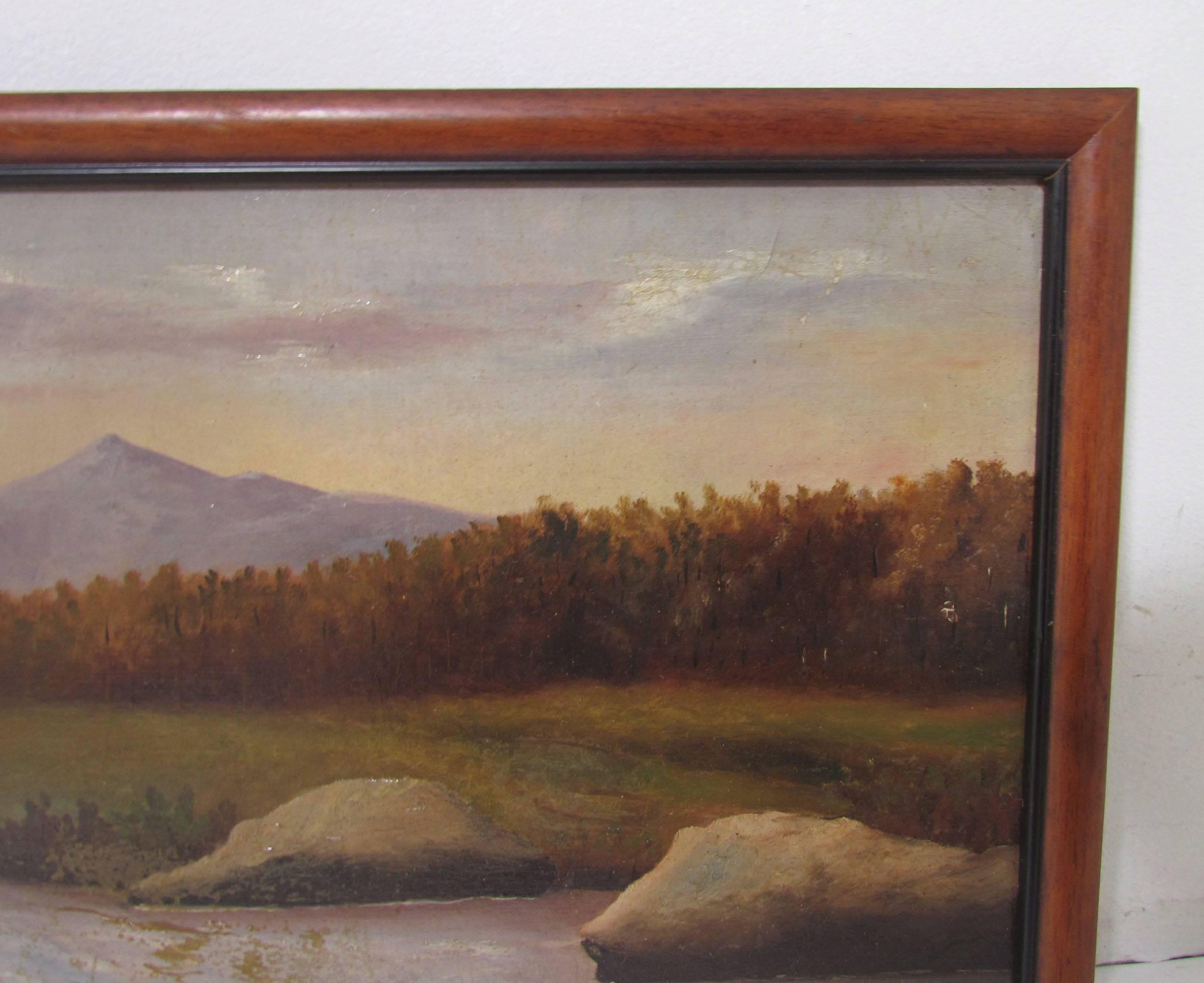 Pair of Hudson River School Landscape Oil Paintings, Maine, circa 19th Century In Good Condition In Peabody, MA