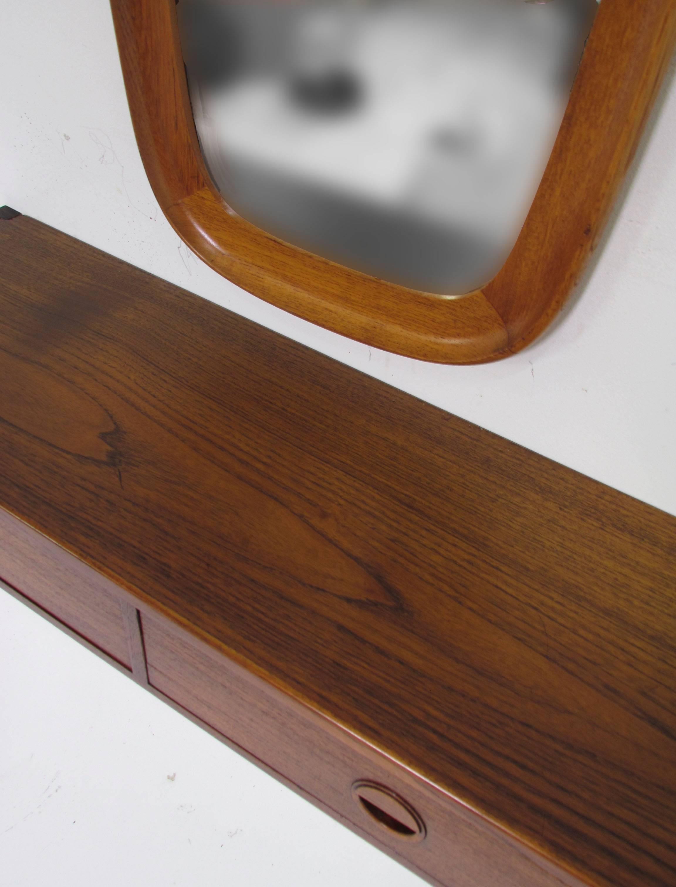 Scandinavian Modern Danish Teak Hall Shelf and Mirror by Hansen and Guldborg