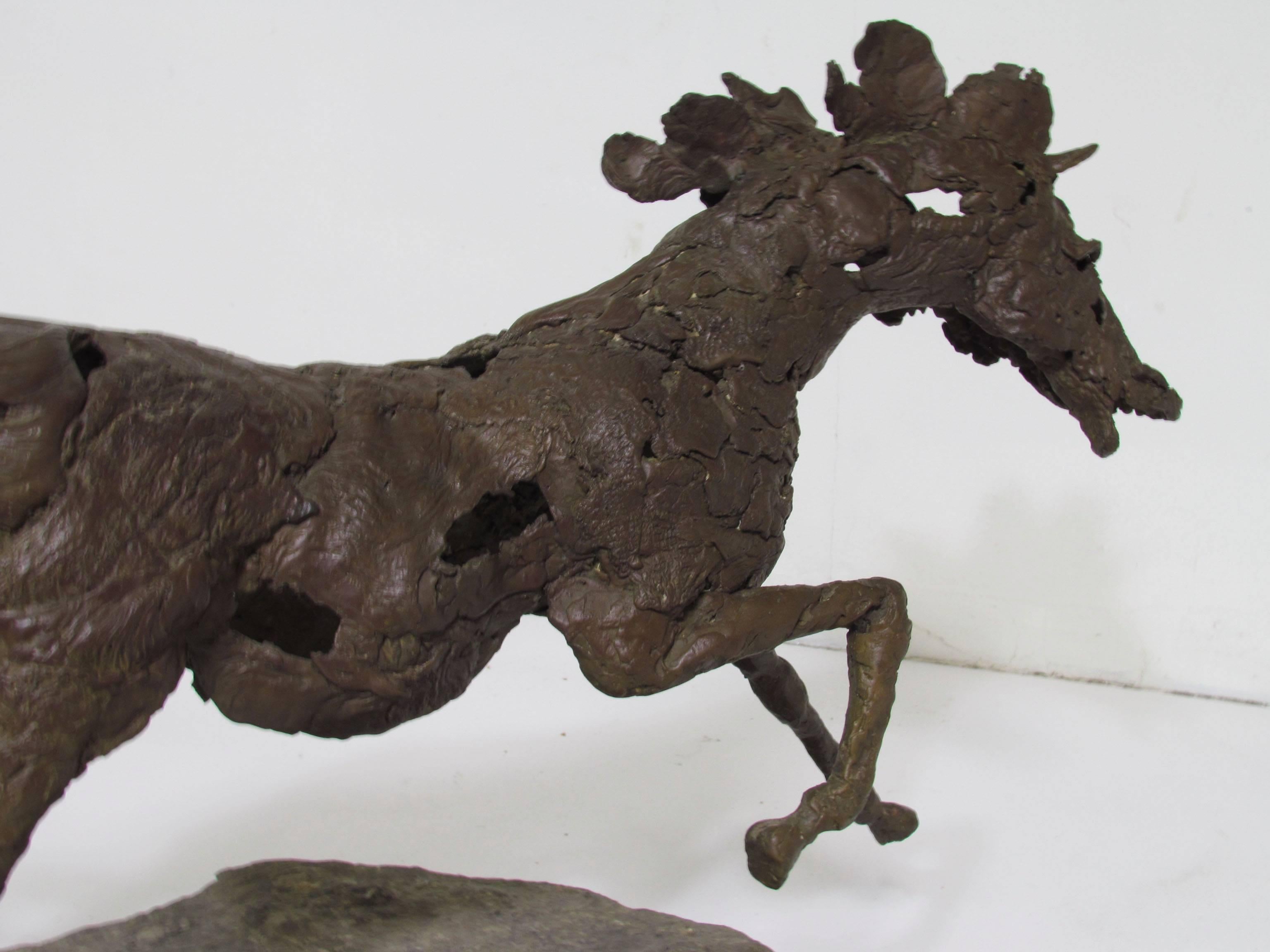 Brutalist Bronze Sculpture of a Wild Horse, circa 1960s 1