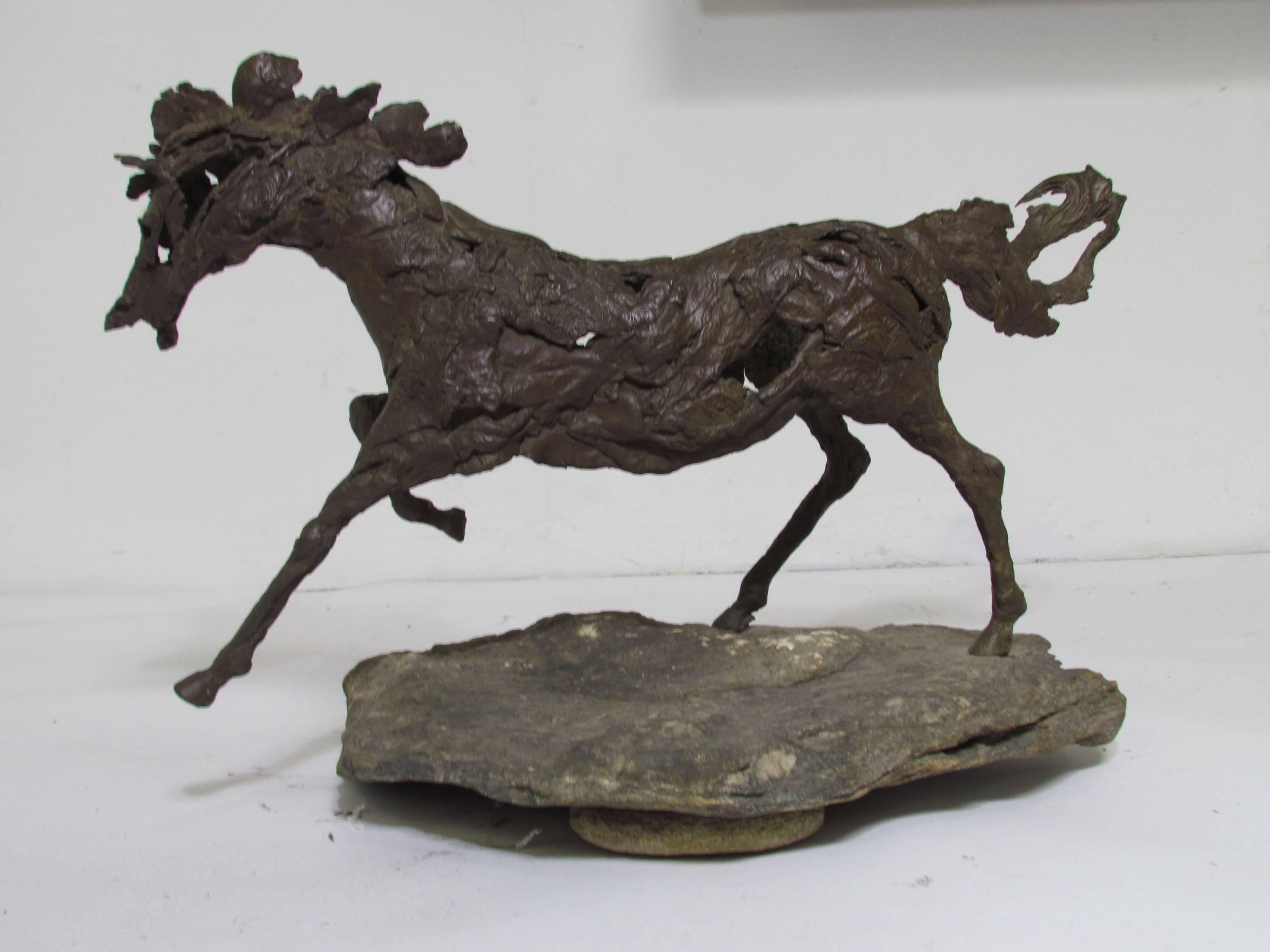 Brutalist Bronze Sculpture of a Wild Horse, circa 1960s 3