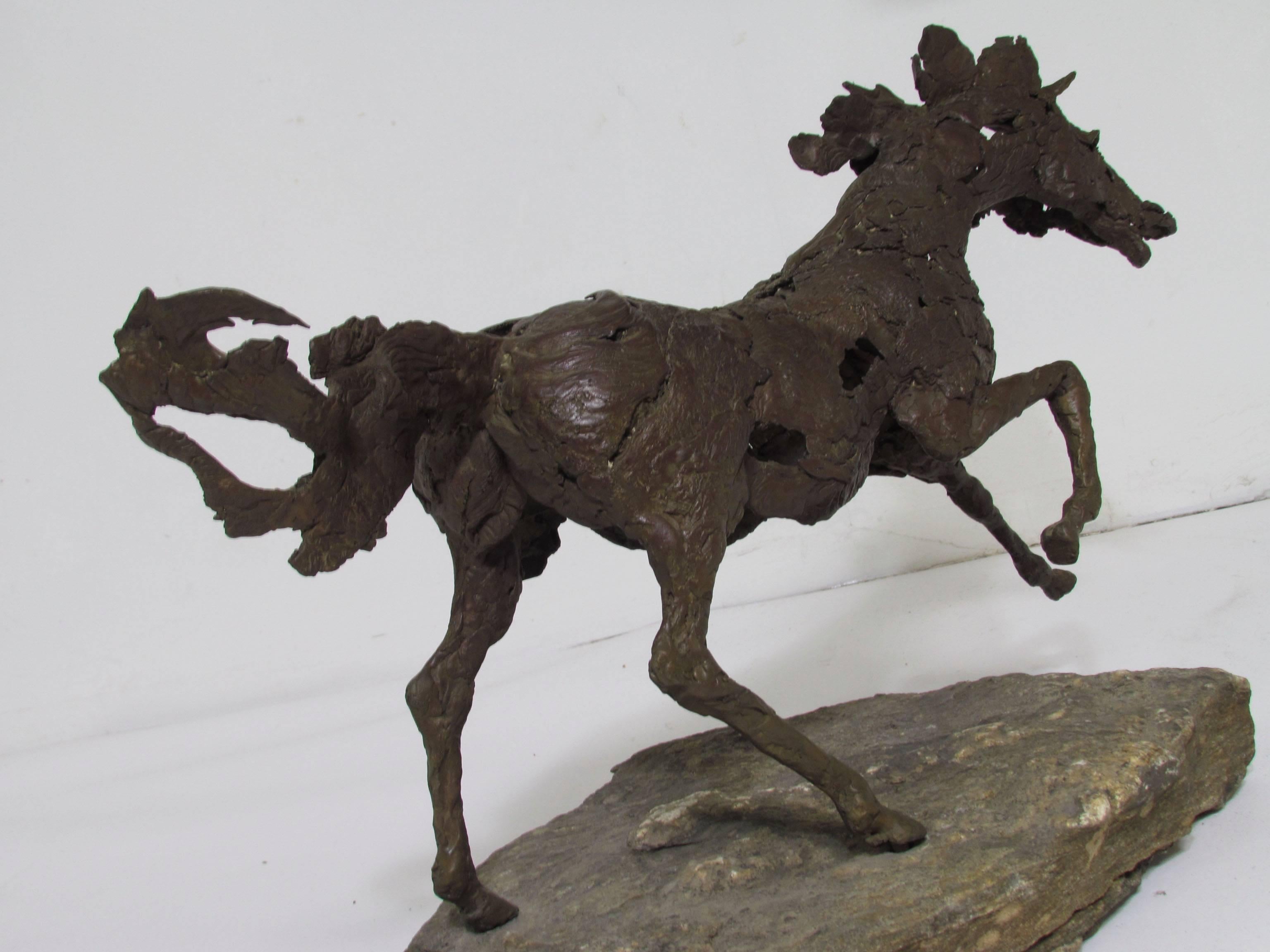 Brutalist Bronze Sculpture of a Wild Horse, circa 1960s In Excellent Condition In Peabody, MA