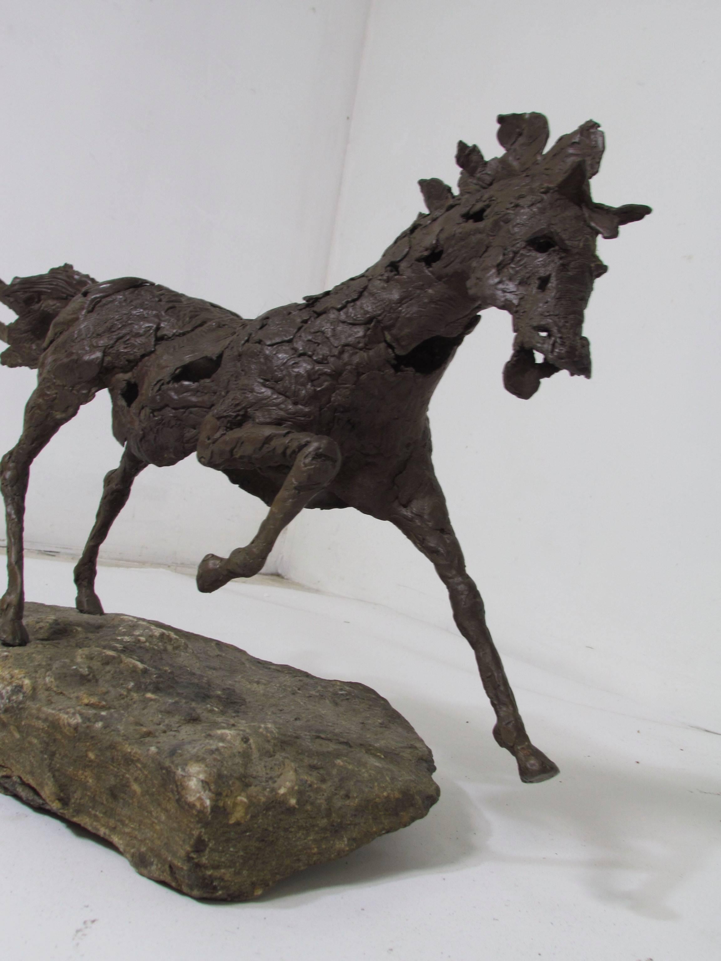 American Brutalist Bronze Sculpture of a Wild Horse, circa 1960s