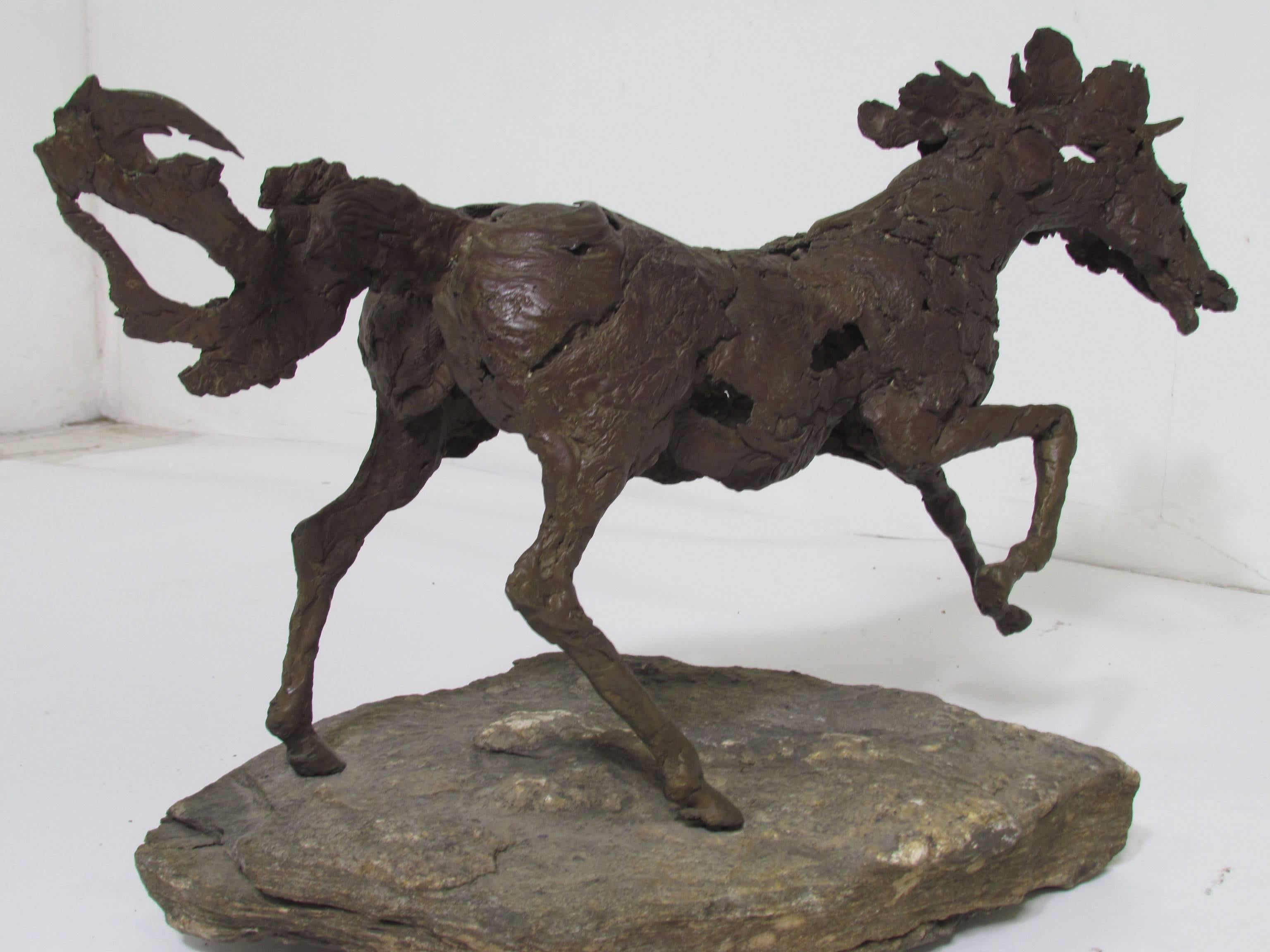Brutalist Bronze Sculpture of a Wild Horse, circa 1960s 2