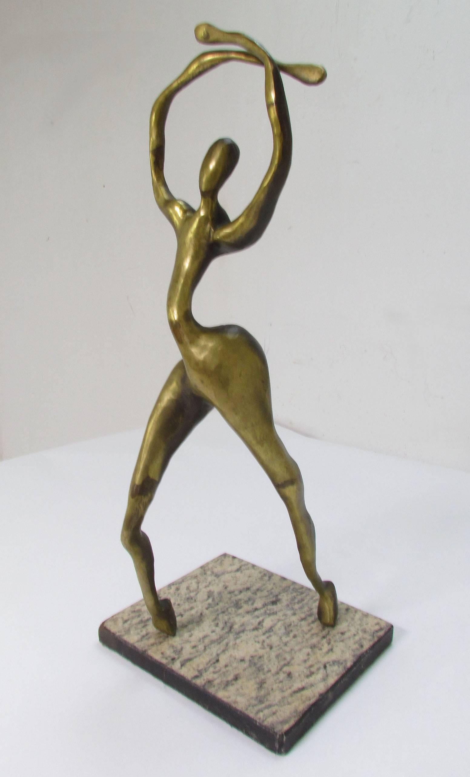 Mid-Century Modernist Bronze Figural Sculpture of a Dancer In Good Condition In Peabody, MA