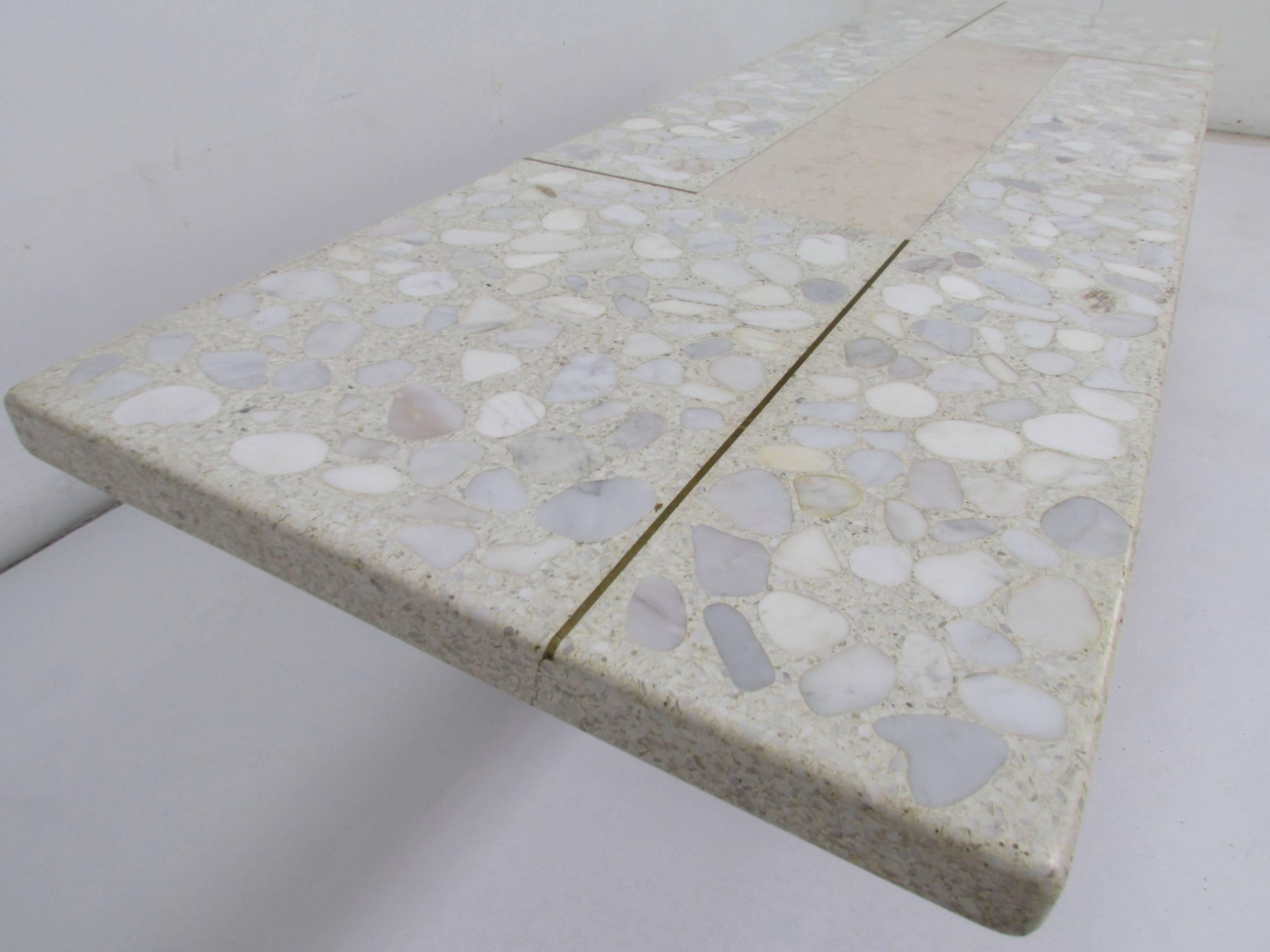 Brass Sculptural Terrazzo and Marble Coffee Table in Manner of Harvey Probber