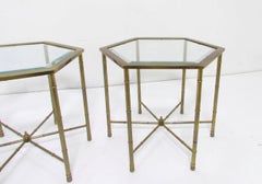Pair of Mastercraft Hollywood Regency Style Brass Hexagonal Side Tables