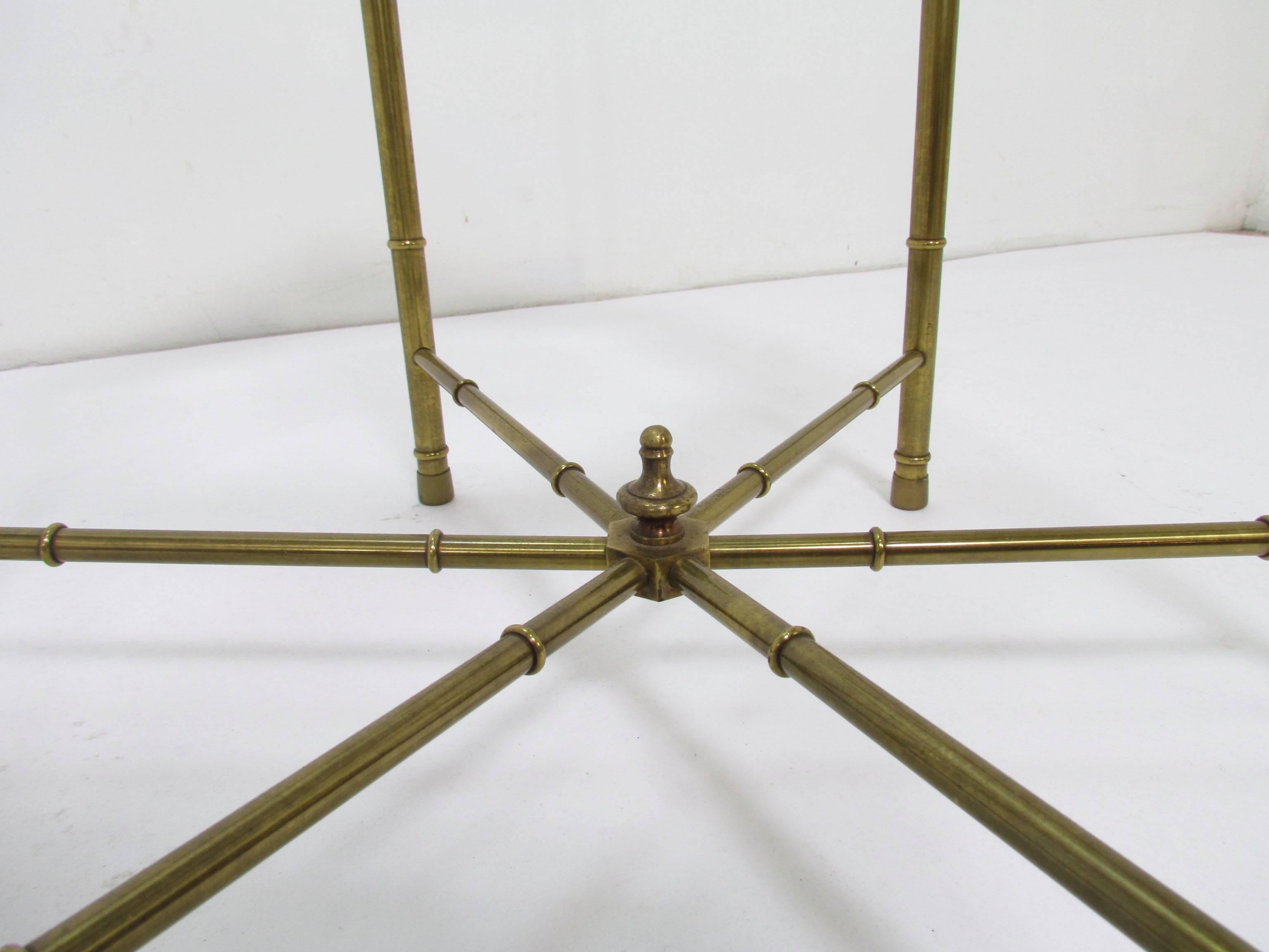 Late 20th Century Pair of Mastercraft Hollywood Regency Style Brass Hexagonal Side Tables
