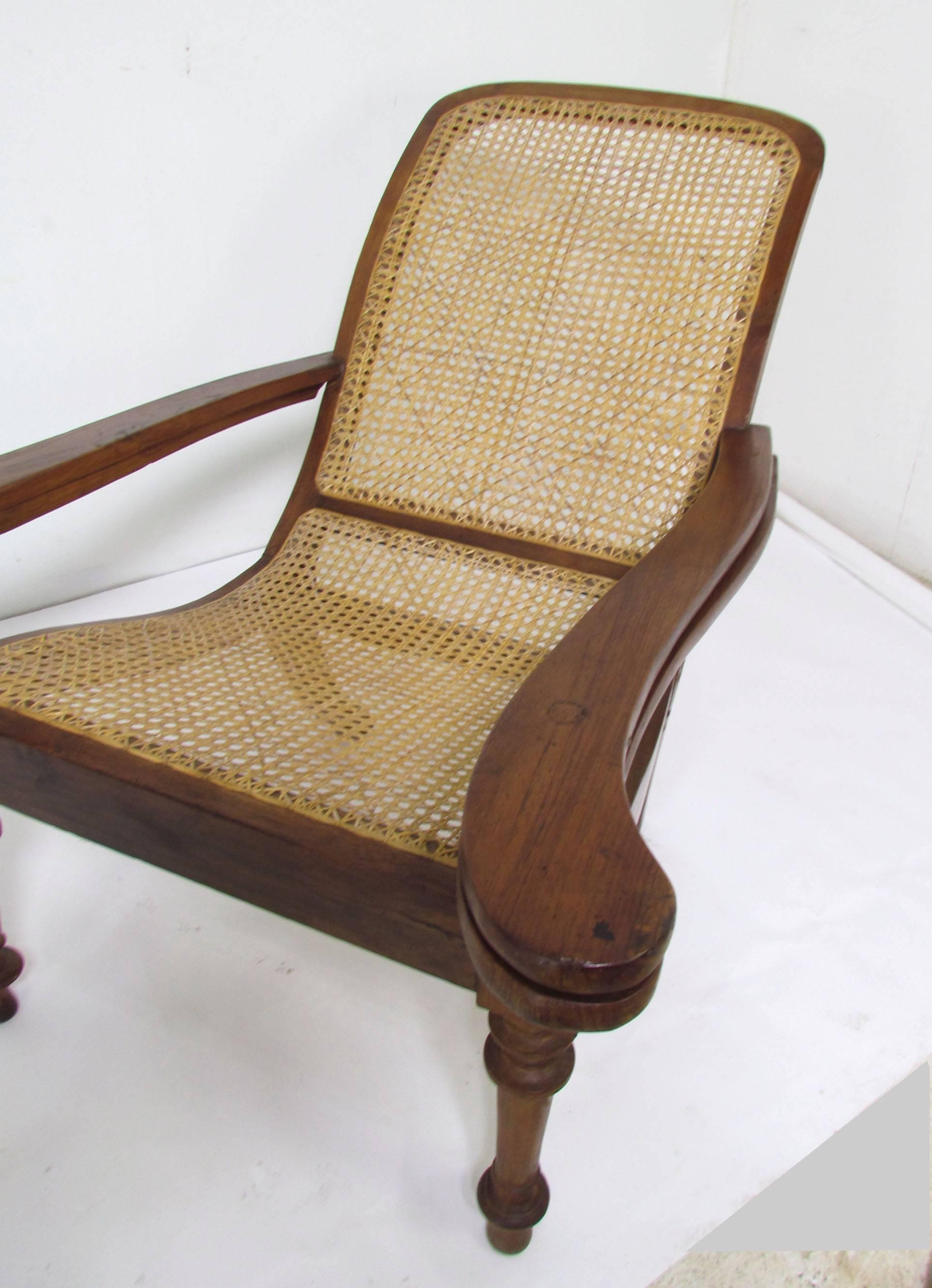 Indian Antique Paddle Arm British Colonial Plantation Lounge Chair