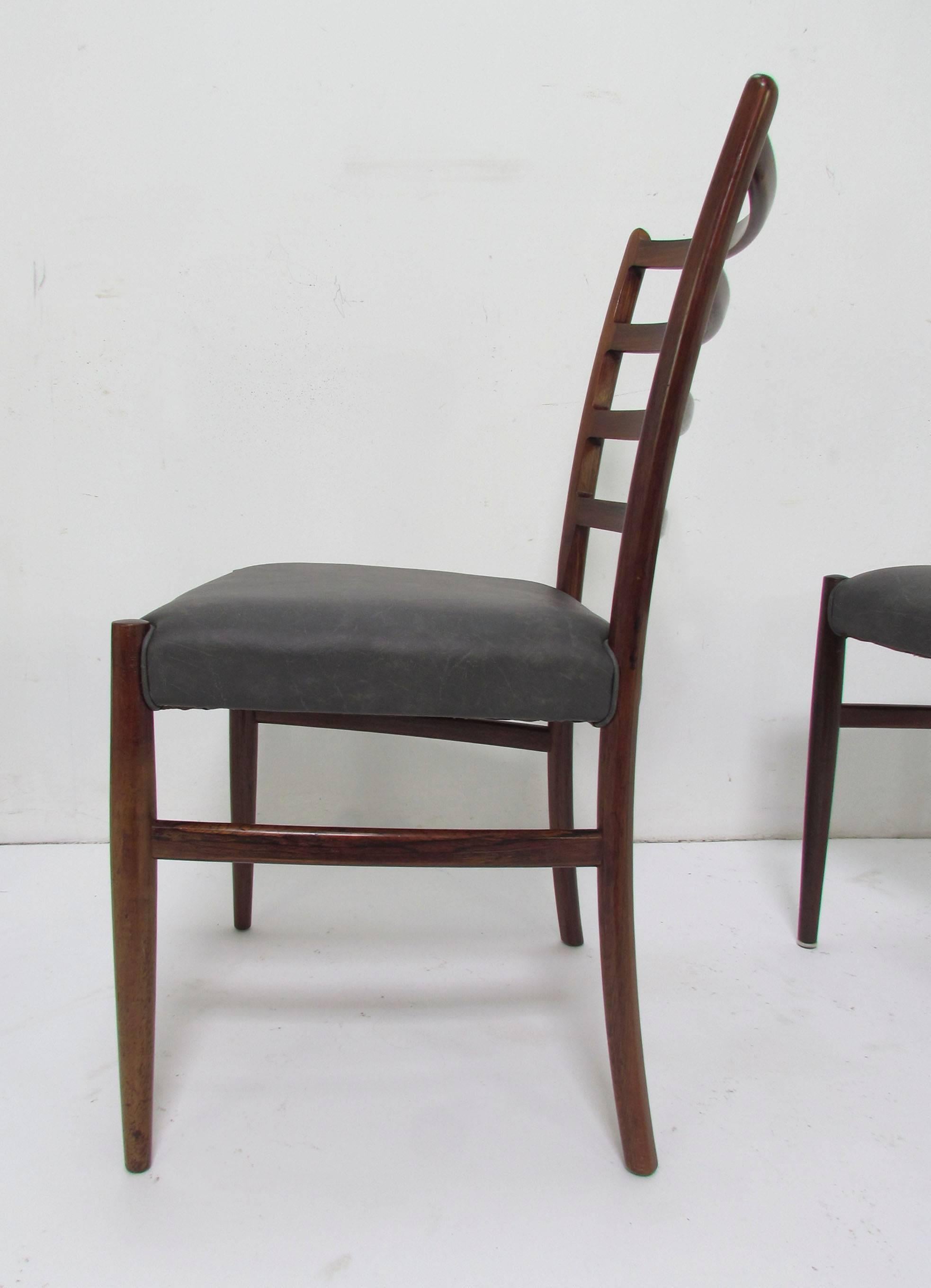 Upholstery Set of Six Danish Rosewood Ladderback Dining Chairs