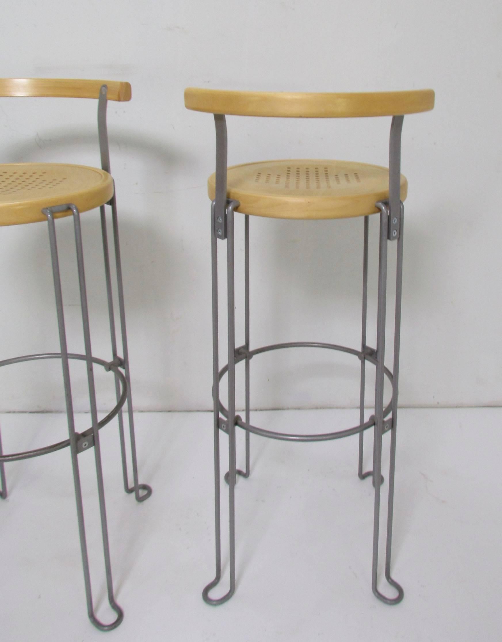 Set of Three Borge Lindau Bar Stools for Bla Station, Sweden In Good Condition In Peabody, MA
