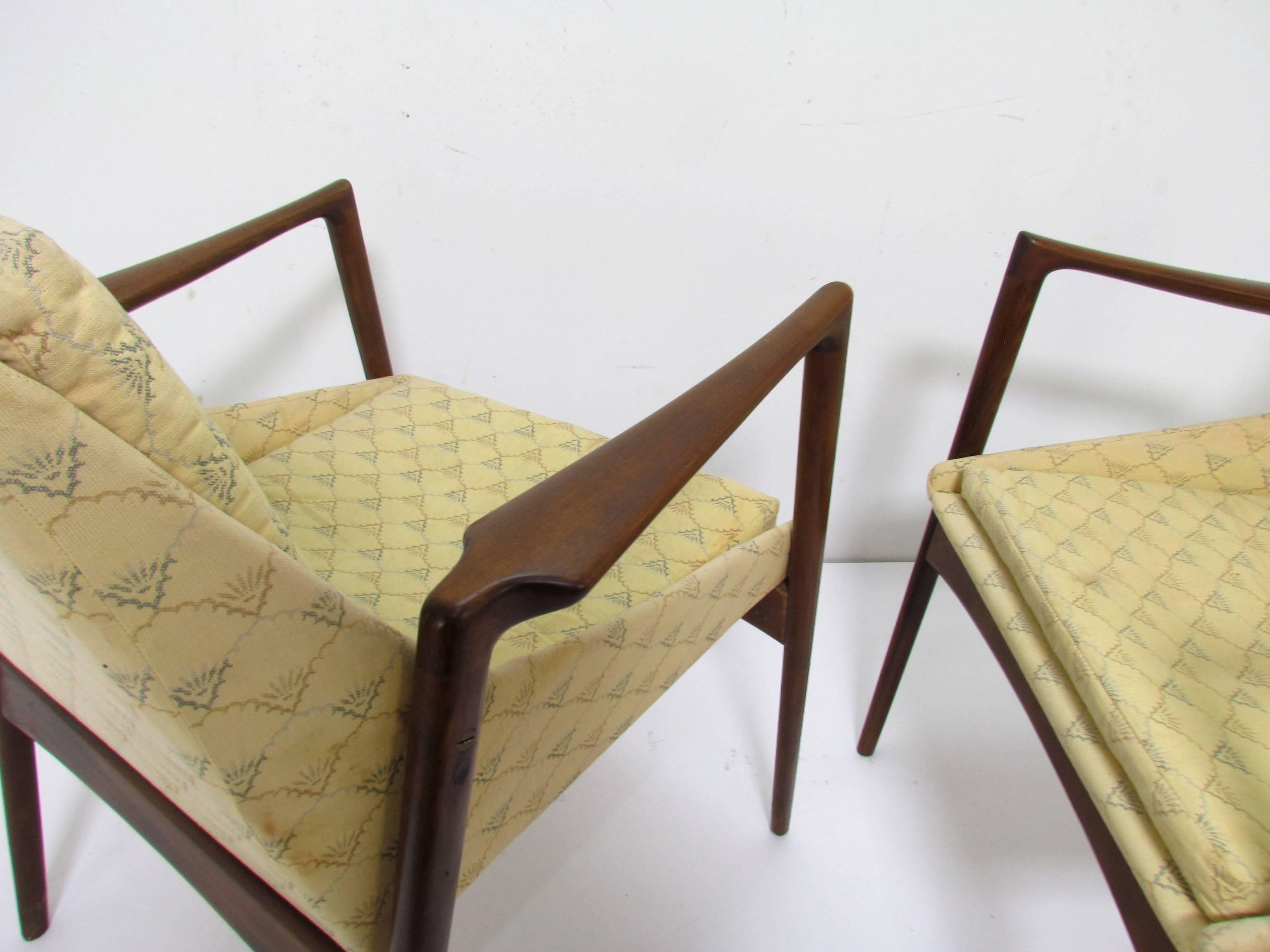 Upholstery Pair of Ib Kofod-Larsen Danish Lounge Chairs for Selig