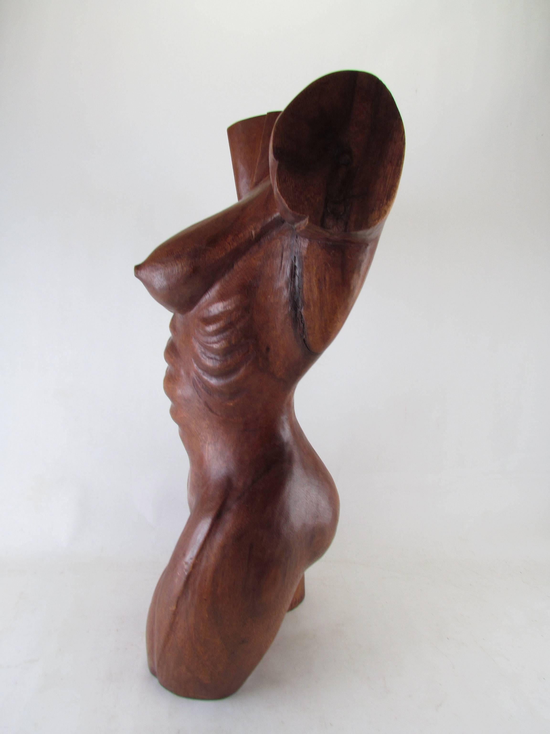 Late 20th Century Hand-Carved Wood Sculpture of a Toned Female Torso Signed Lydon, Dated 1982