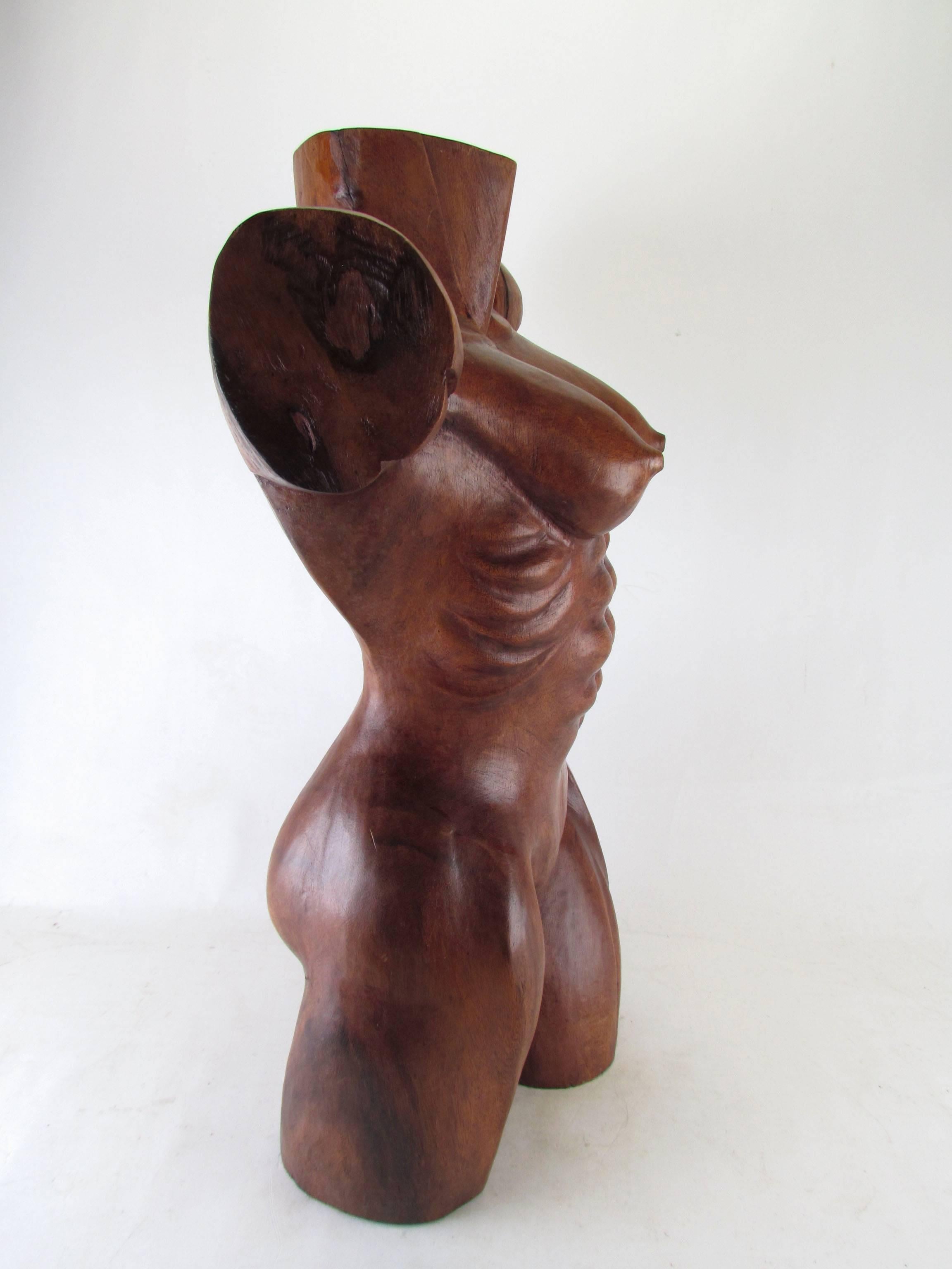Hand-Carved Wood Sculpture of a Toned Female Torso Signed Lydon, Dated 1982 1