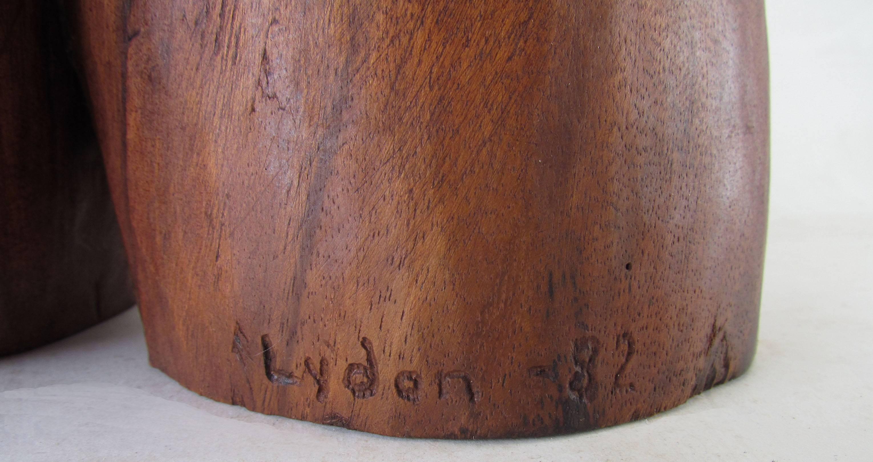 Hand-Carved Wood Sculpture of a Toned Female Torso Signed Lydon, Dated 1982 3