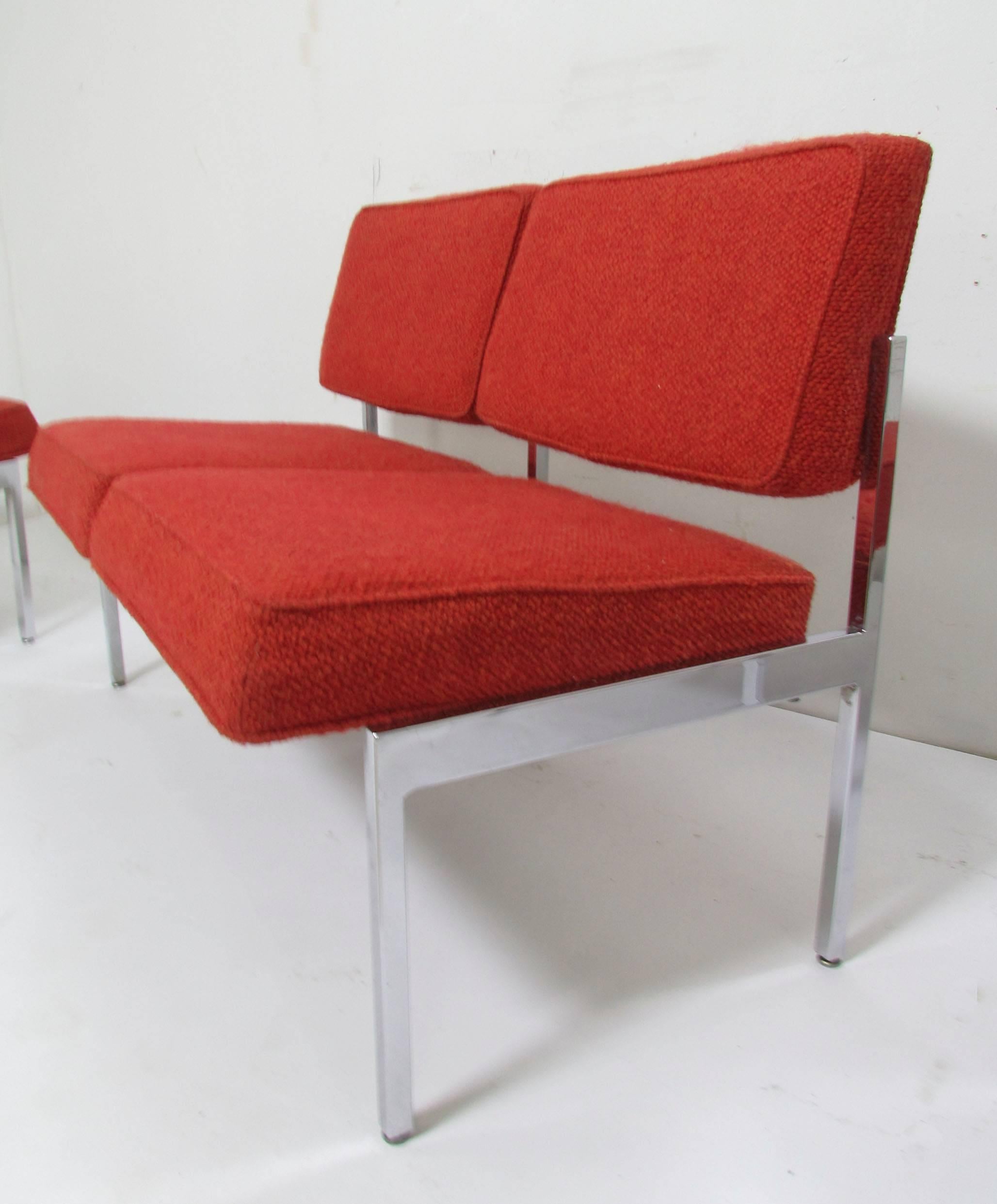 Upholstery Steelcase Loveseat and Pair of Lounge Chairs Suite, circa 1960s