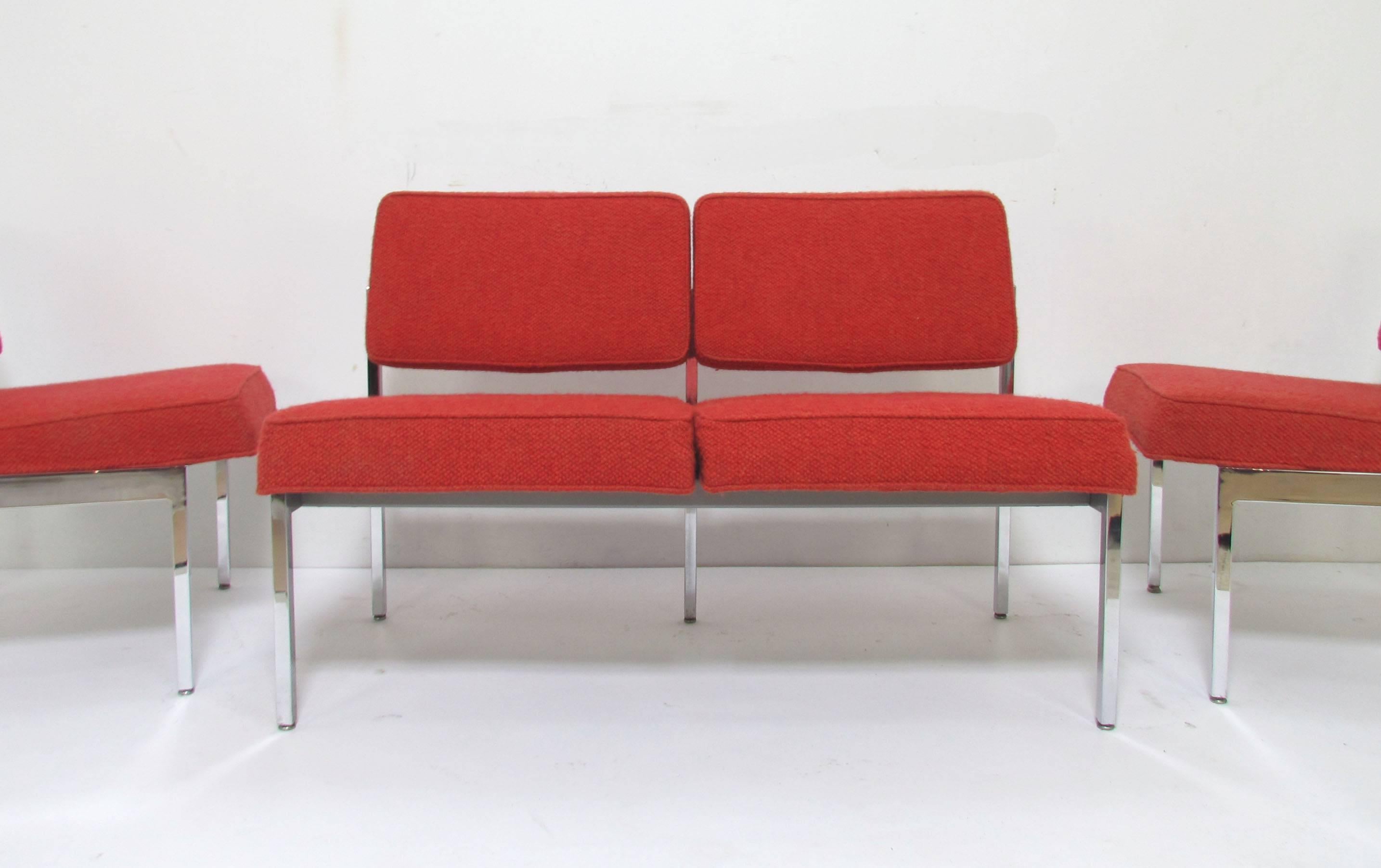 Mid-Century Modern Steelcase Loveseat and Pair of Lounge Chairs Suite, circa 1960s