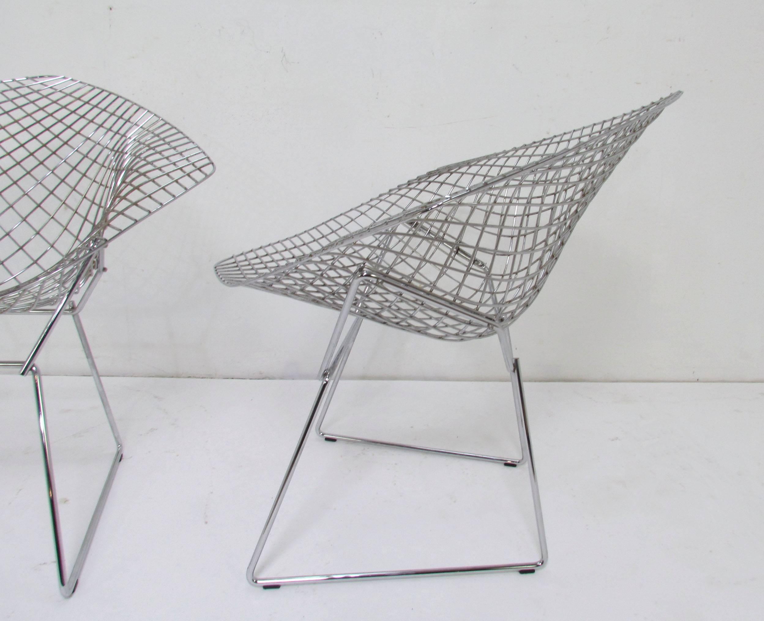 Late 20th Century Pair of Signed Knoll Bertoia Diamond Chairs in Stainless Steel