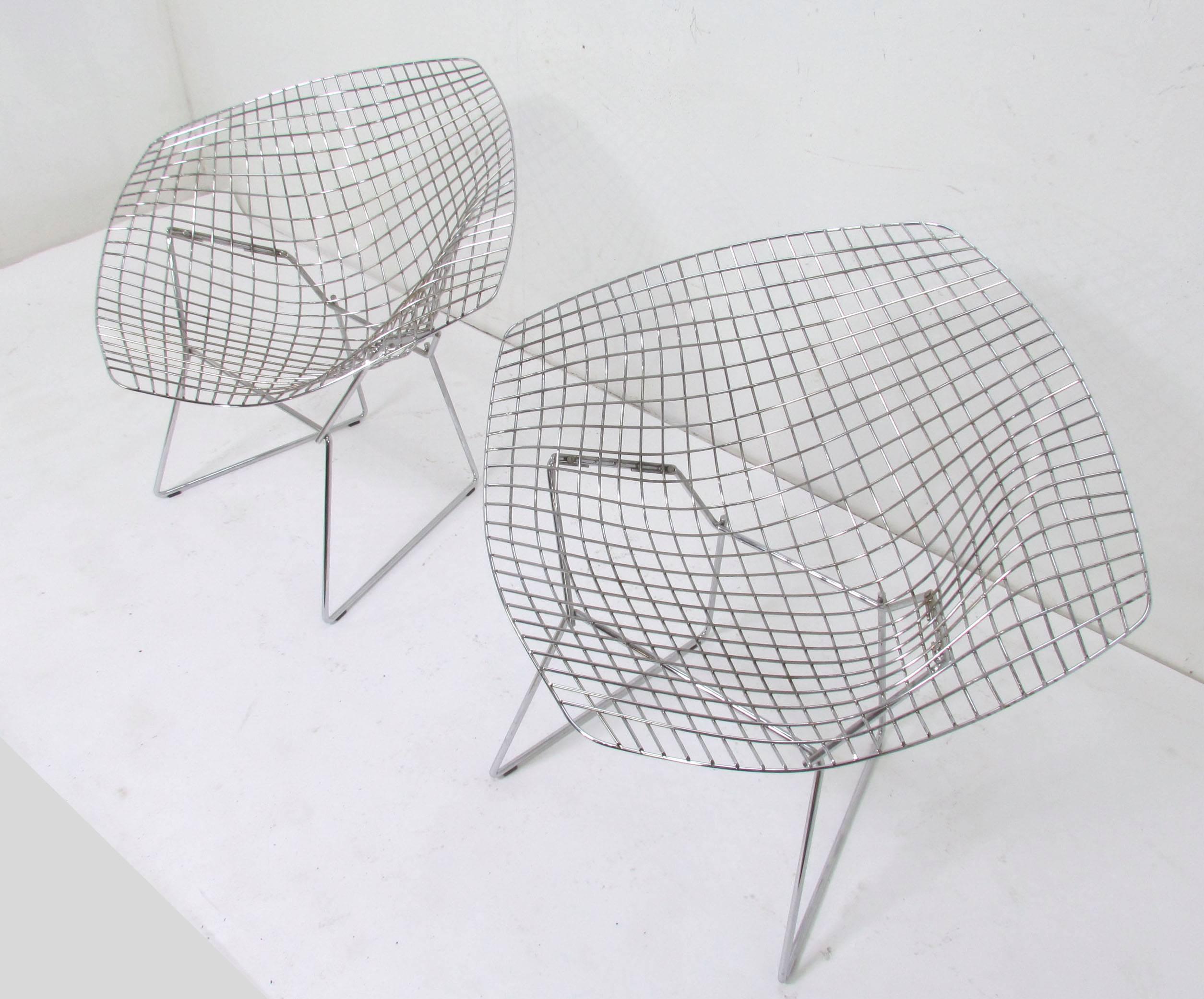 Pair of Signed Knoll Bertoia Diamond Chairs in Stainless Steel 1