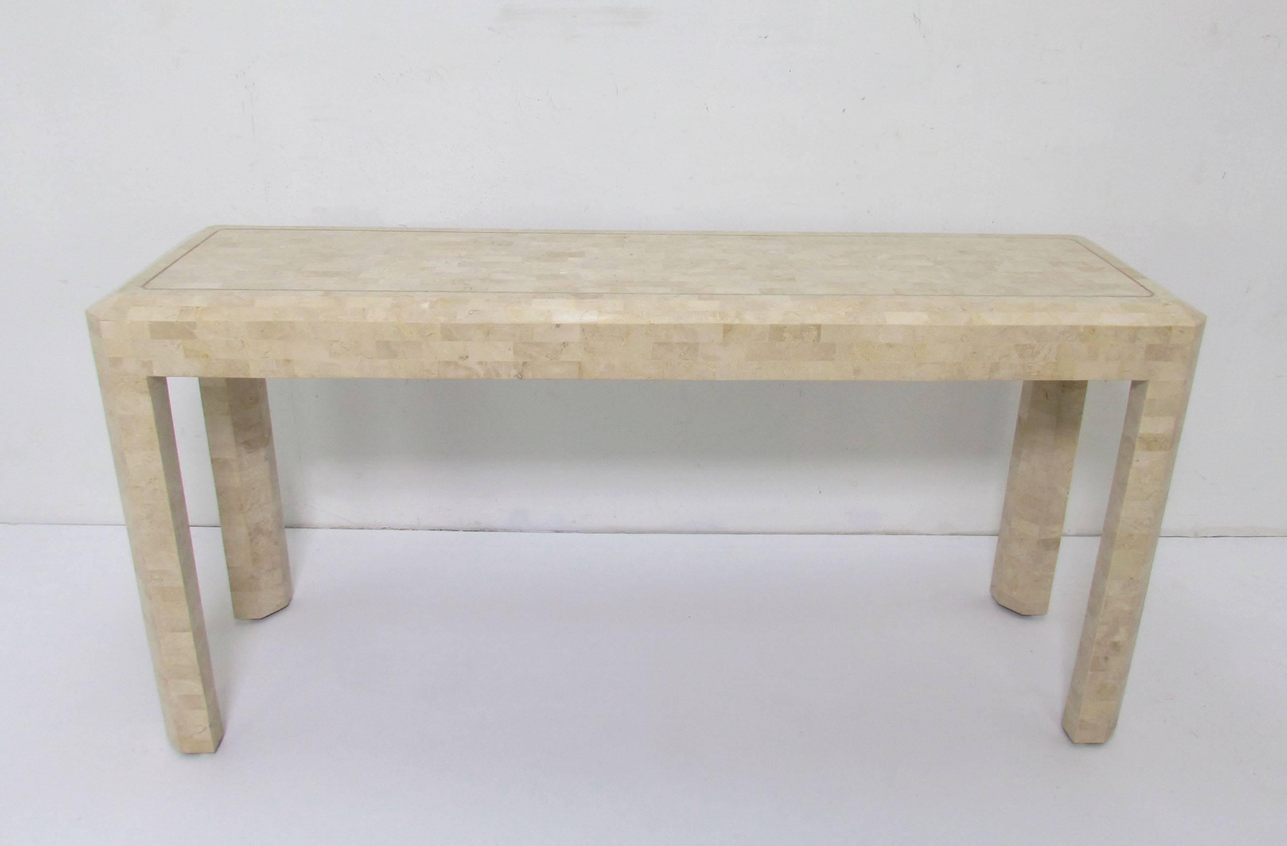 Maitland-Smith Tessellated Fossil Stone Console Table In Good Condition In Peabody, MA