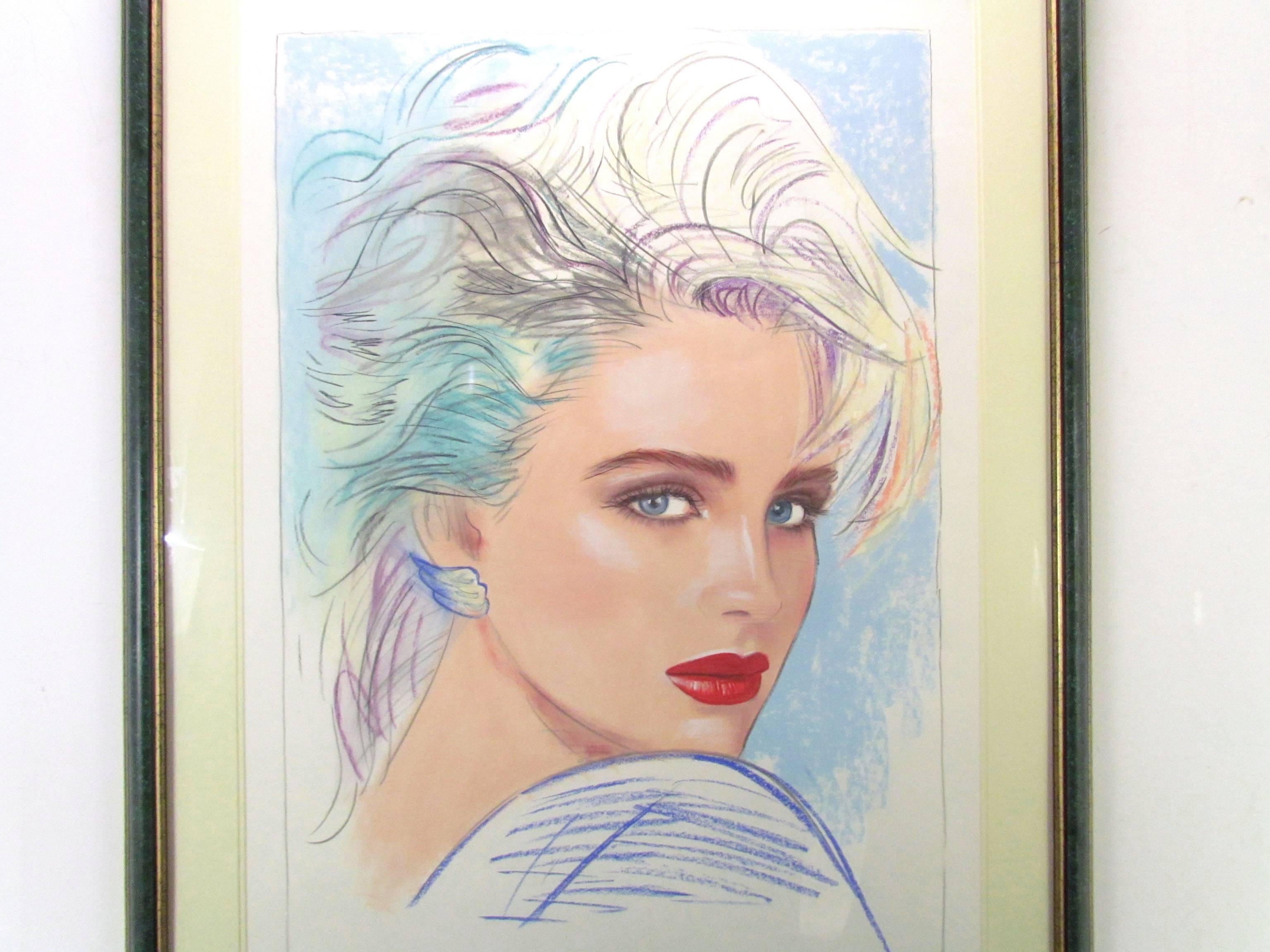 Original pastel painting by listed Japanese artist Pater Sato, who frequently produced illustrations for Playboy in the early 1990s. The work appeared in the May 1993 issue.  In original period frame.