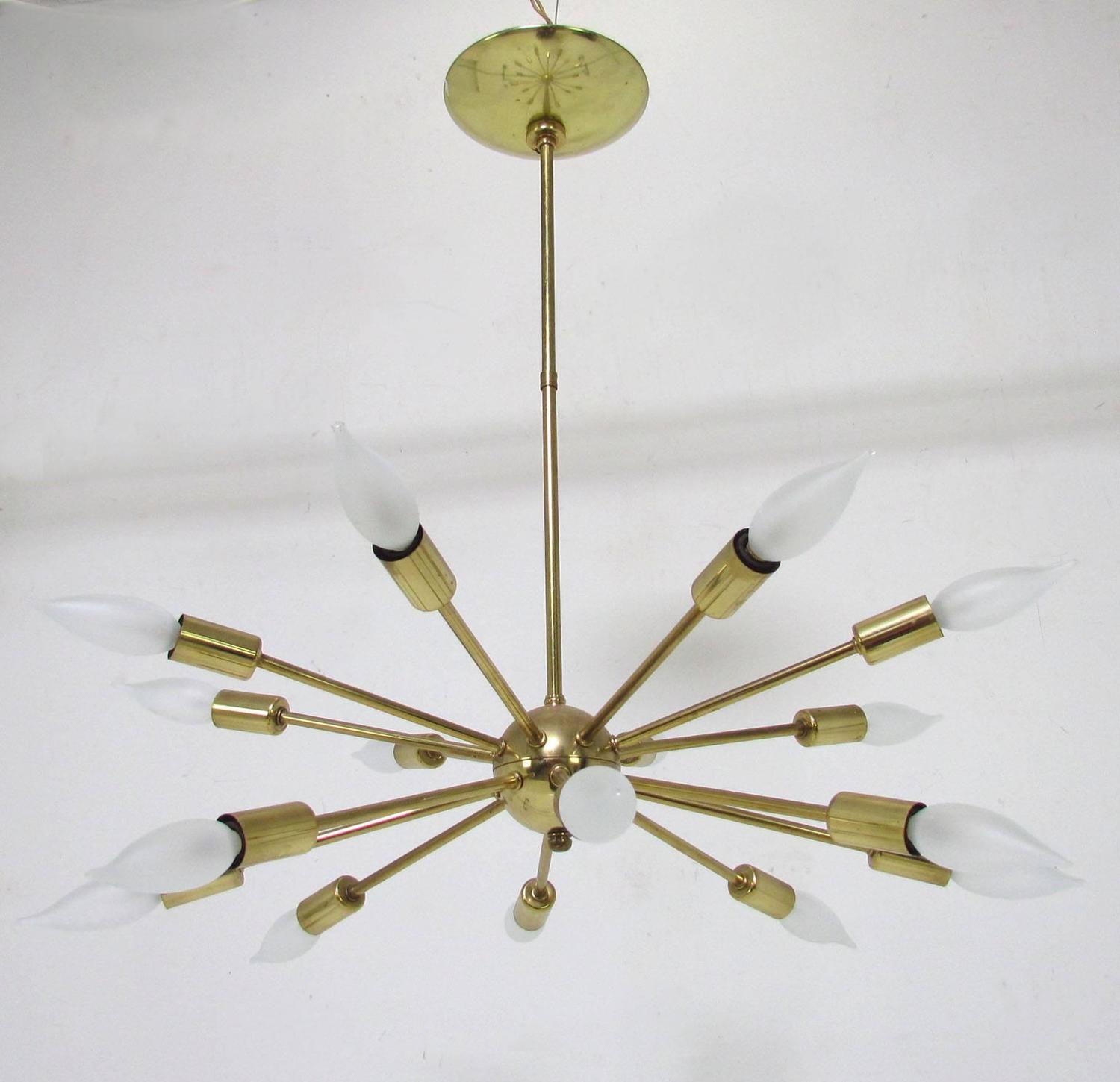 Original Sputnik Chandelier Light Fixture in Brass with Sixteen Arms at