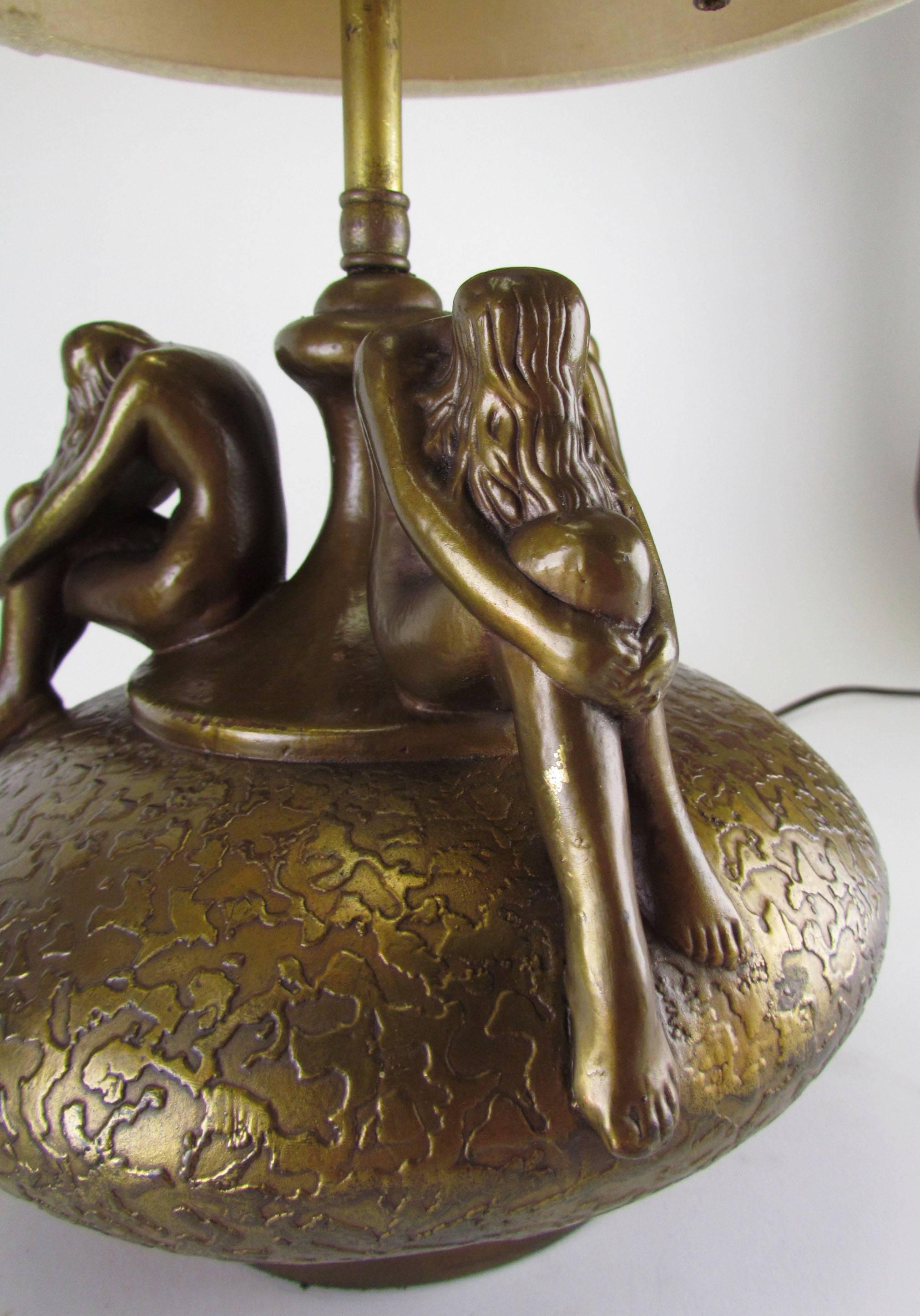 Early 20th Century Pair of American Art Nouveau Bronze Table Lamps, circa 1920s