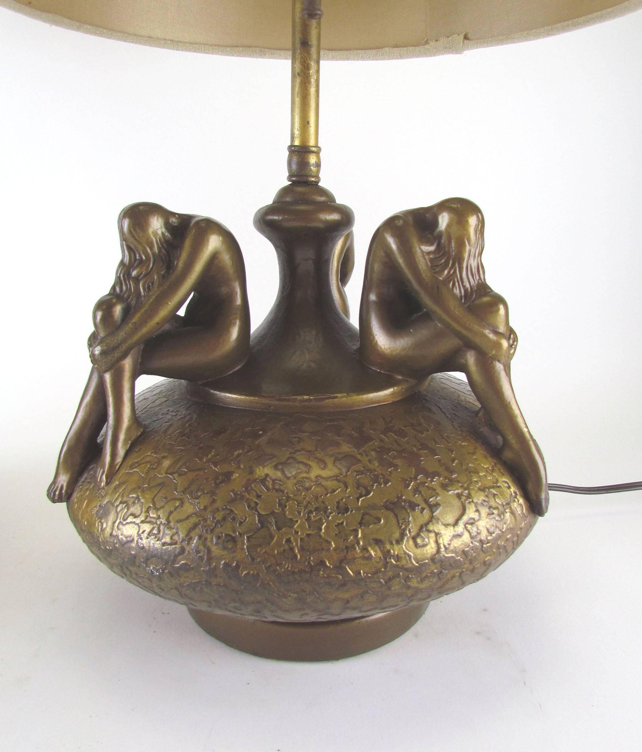 Pair of American Art Nouveau Bronze Table Lamps, circa 1920s 2